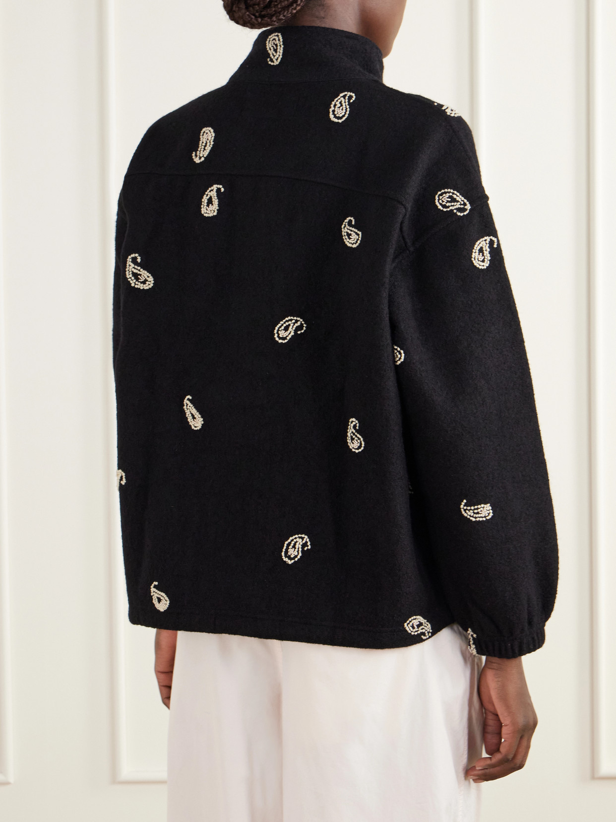 Paisley Kaza Bead-Embellished Brushed-Wool Jacket