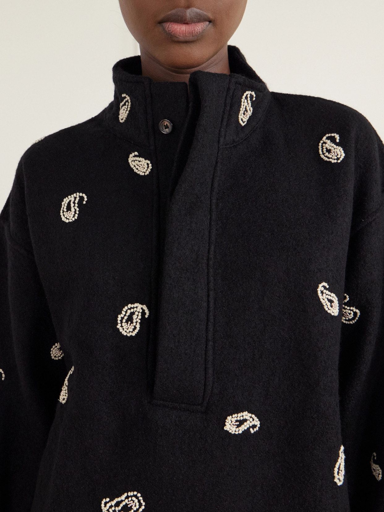 Paisley Kaza Bead-Embellished Brushed-Wool Jacket