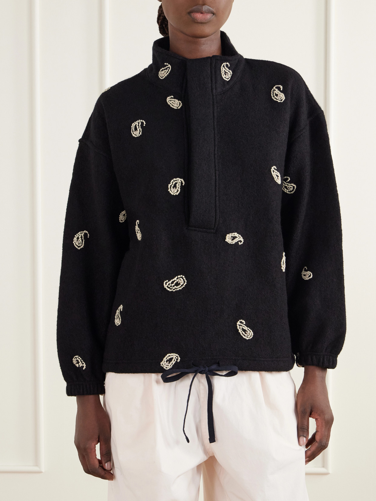 Paisley Kaza Bead-Embellished Brushed-Wool Jacket
