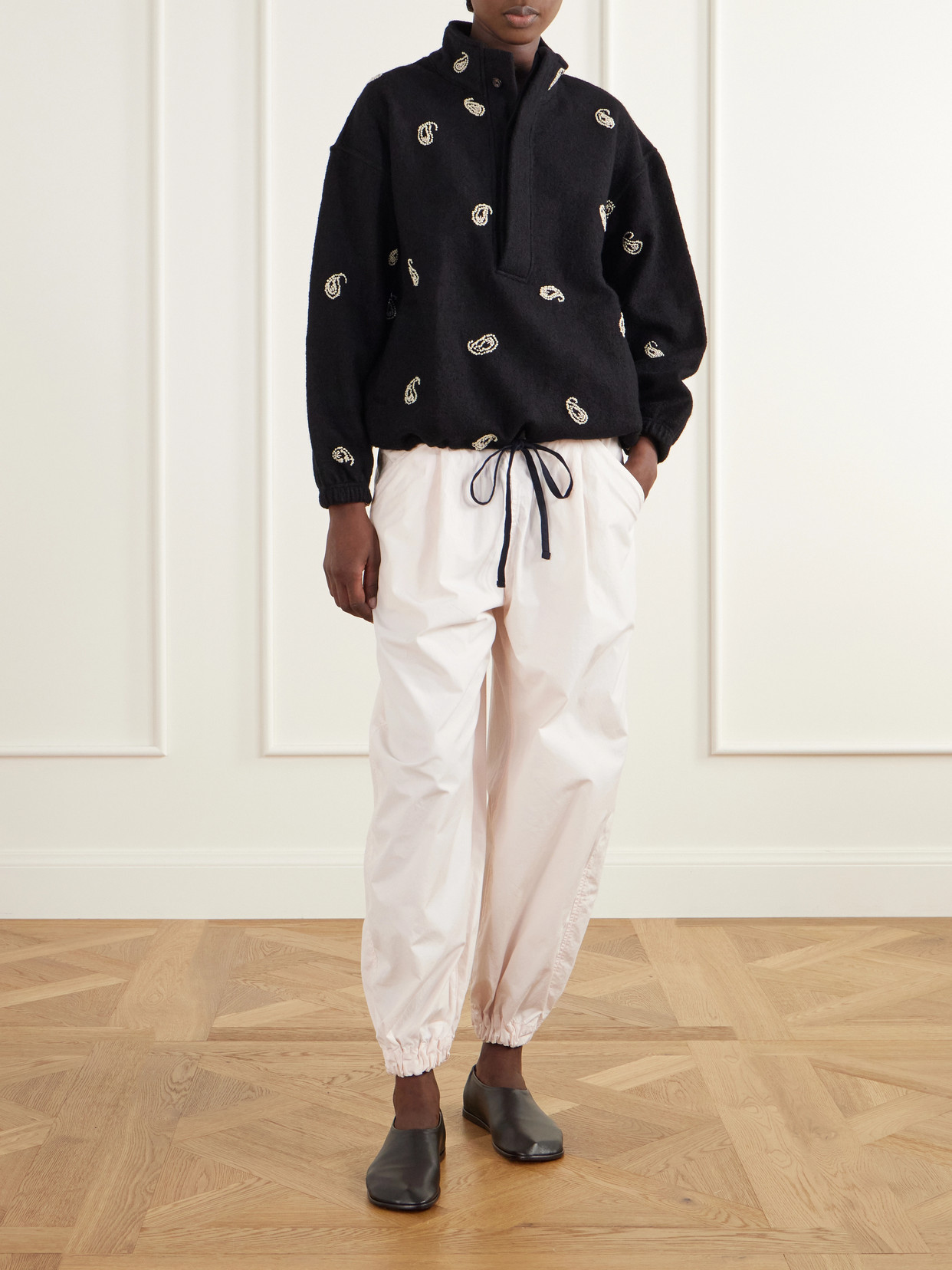 Paisley Kaza Bead-Embellished Brushed-Wool Jacket