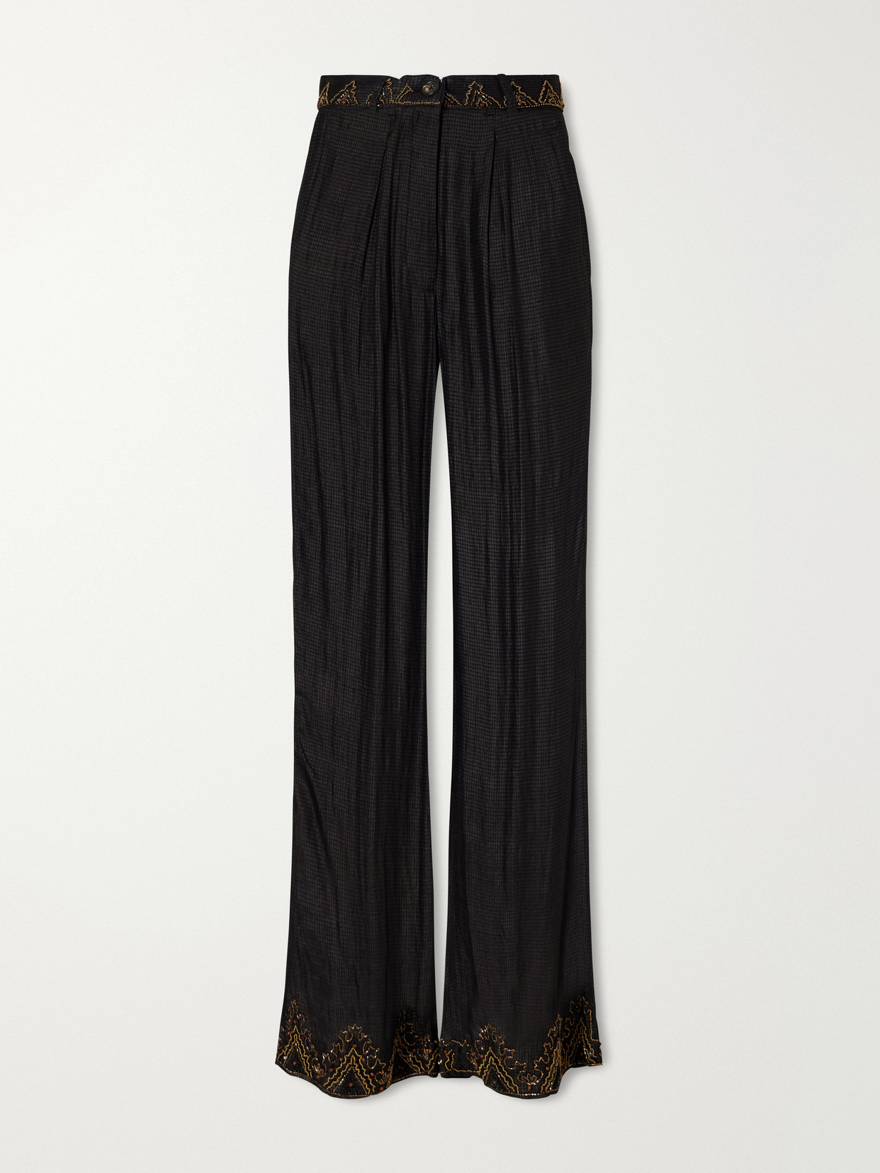 Kartik Research Pleated Emroidered Silk-ripstop Straight-leg Pants In Black