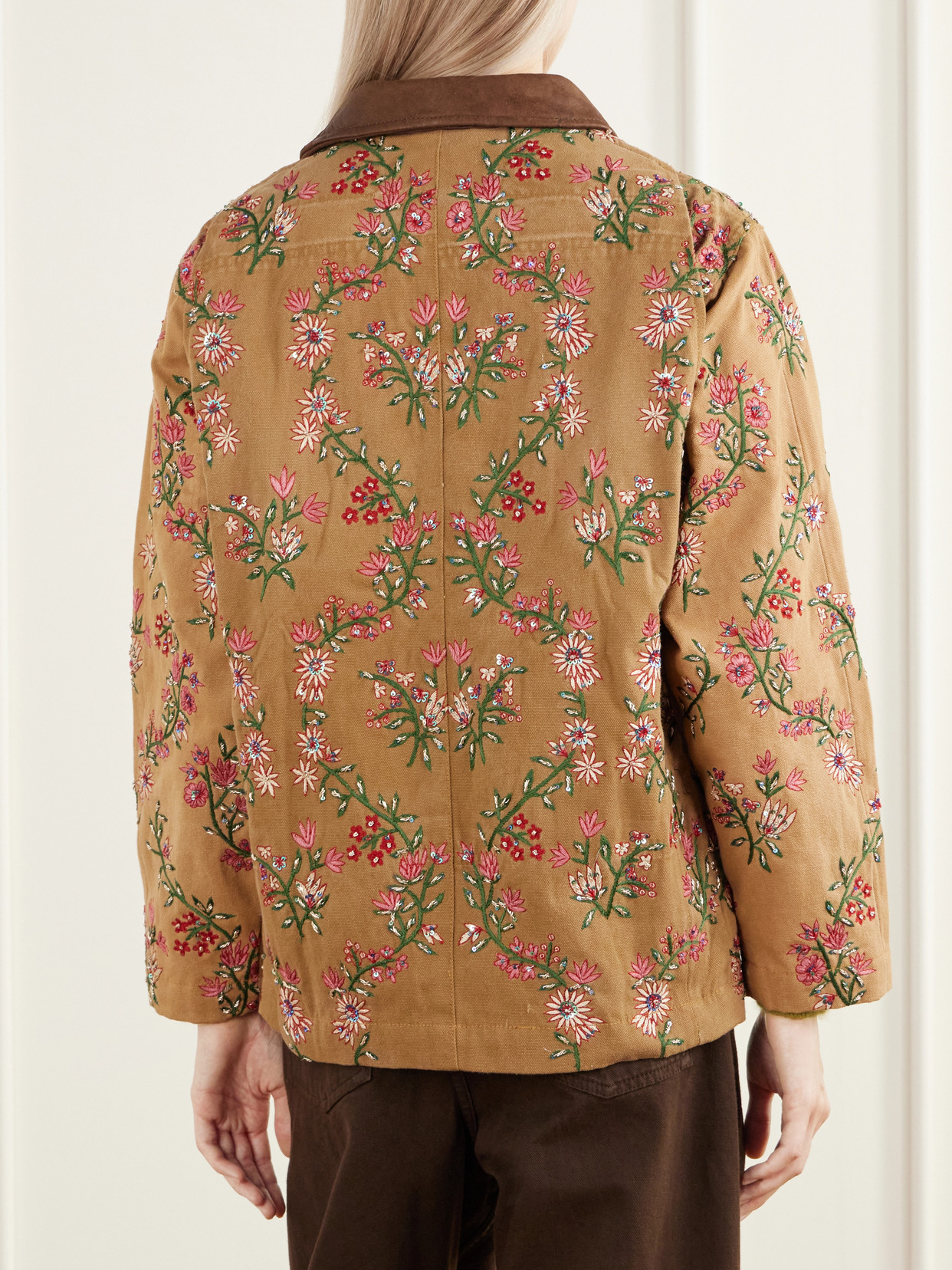 Chintz Sequin-Embellished Floral-Embroidered Suede-Trimmed Cotton-Canvas Jacket