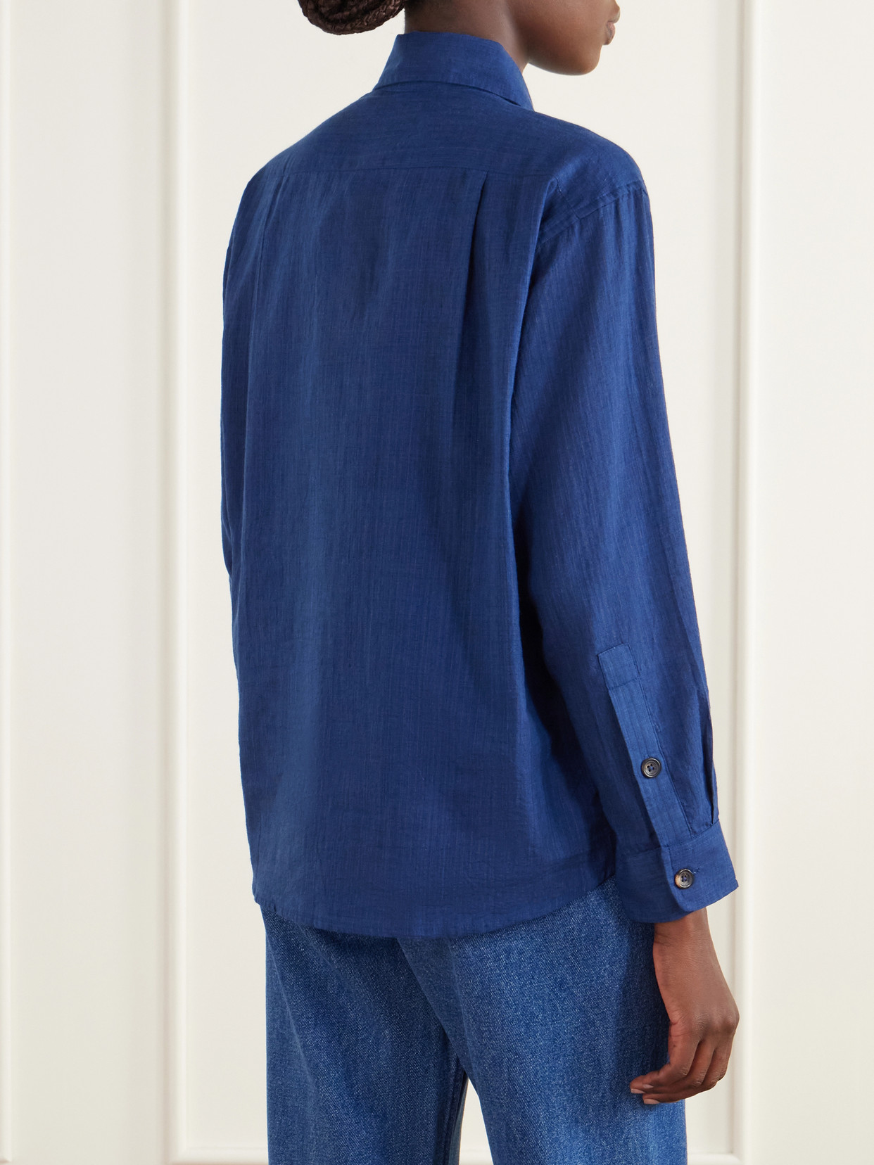 Bead-Embellished Layered Striped Cotton Shirt