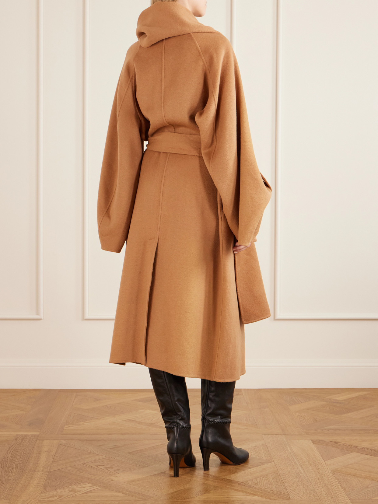 Valiant Belted Scarf-Detailed Wool-Blend Coat