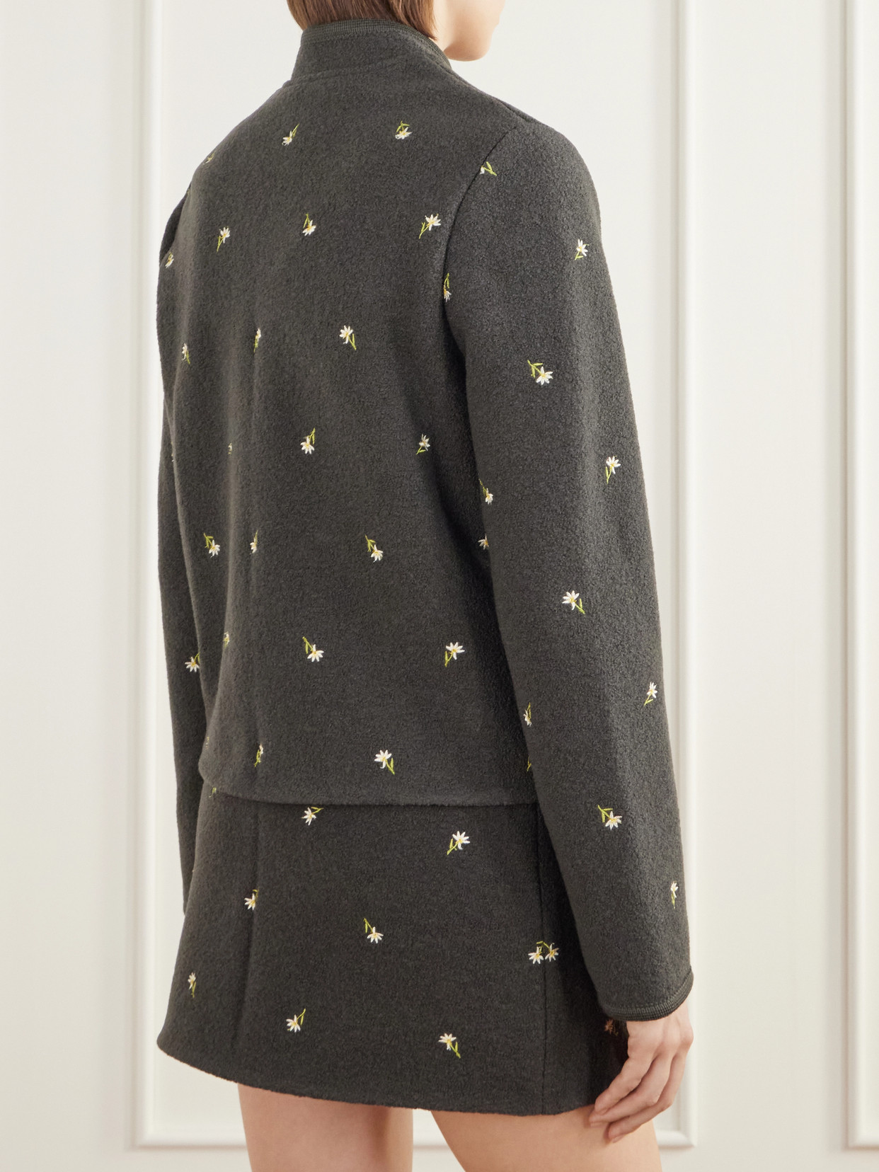 Walker Floral-Embroidered Felted Wool-Fleece Jacket
