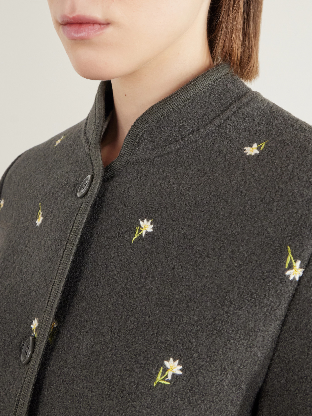 Walker Floral-Embroidered Felted Wool-Fleece Jacket