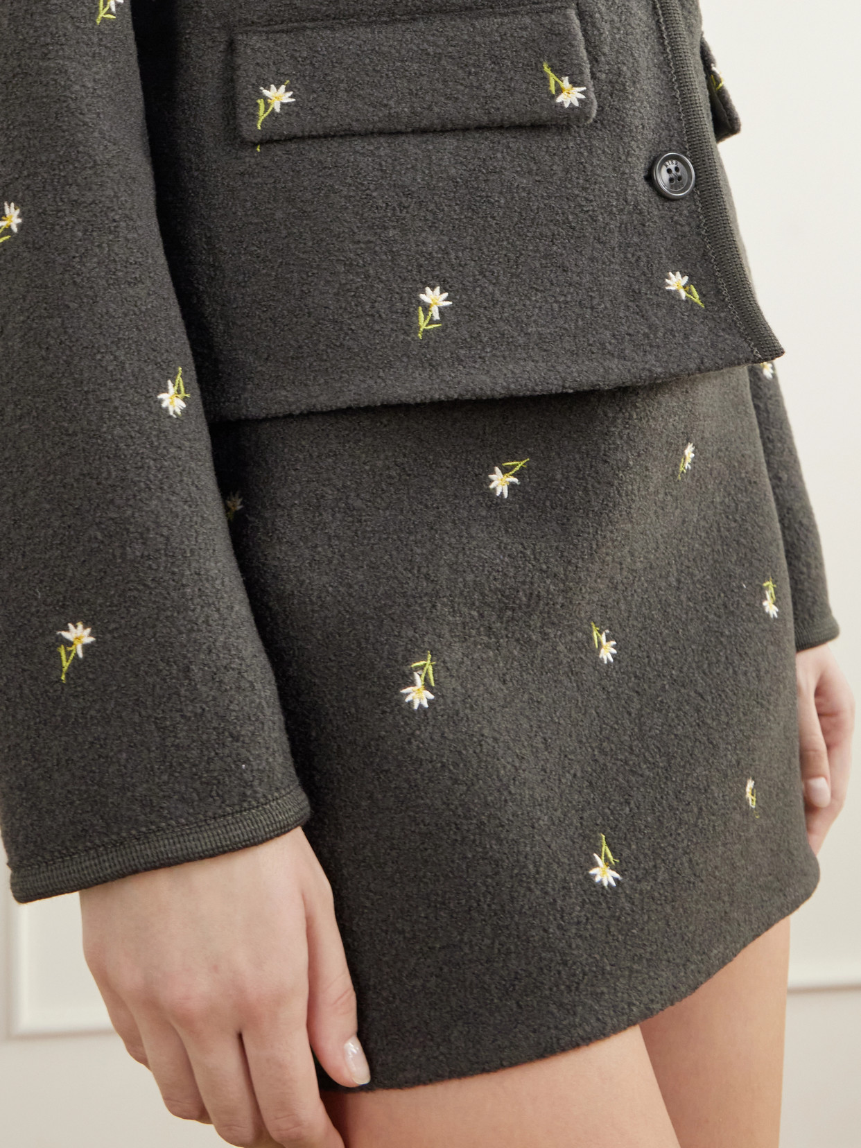 Walker Floral-Embroidered Felted Wool-Fleece Jacket