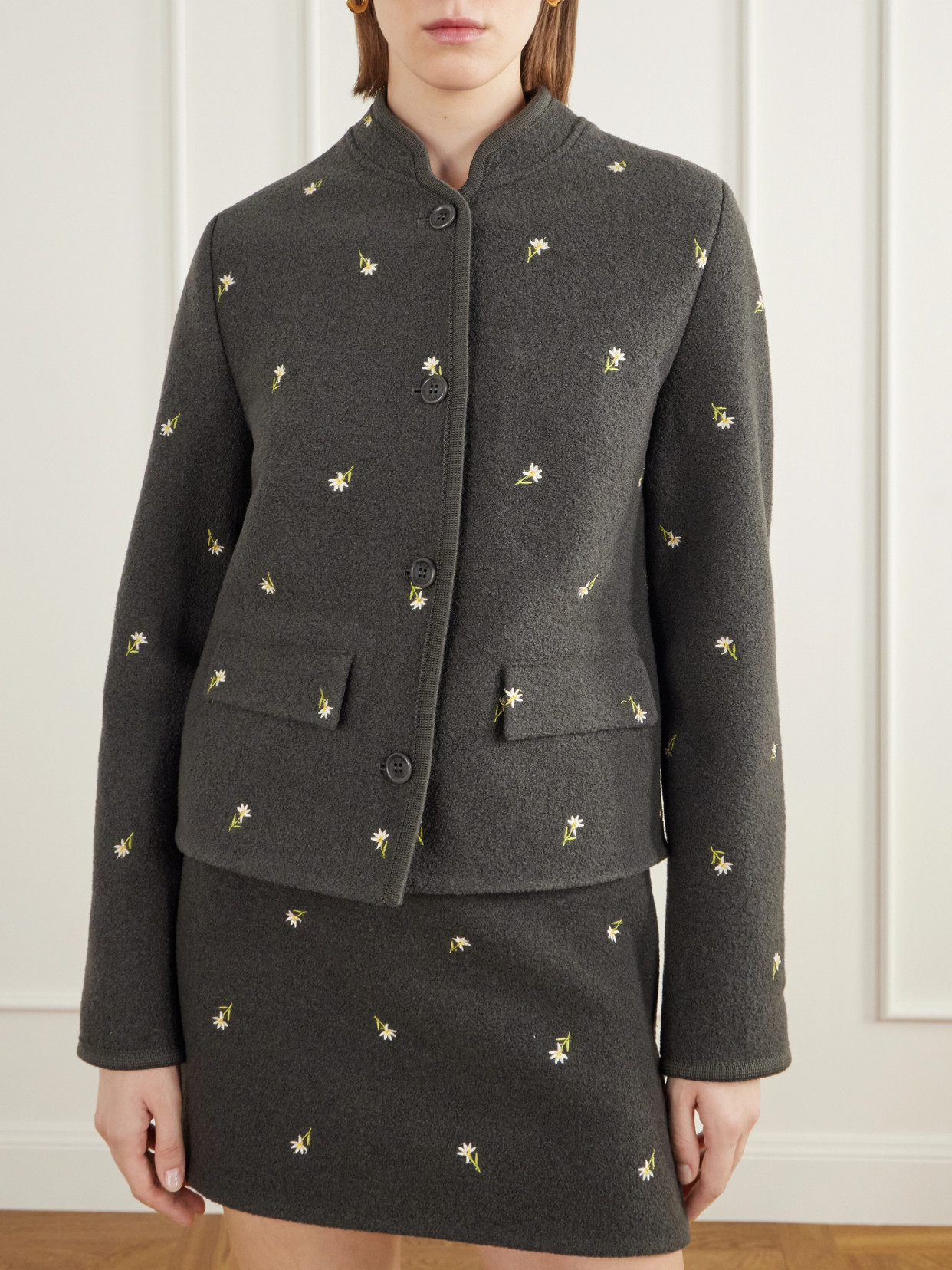 Walker Floral-Embroidered Felted Wool-Fleece Jacket