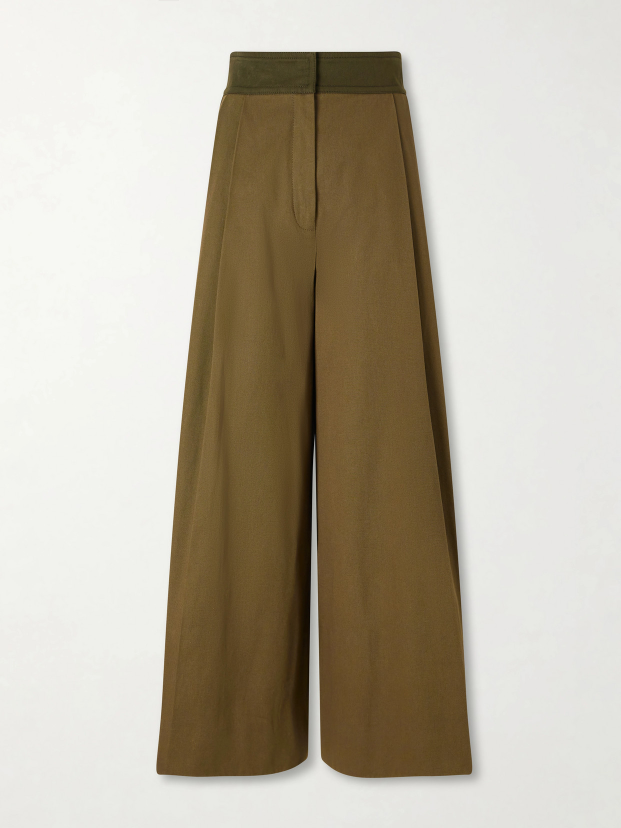 Zimmermann Valiant Pleated Cotton Wide-leg Pants In Green