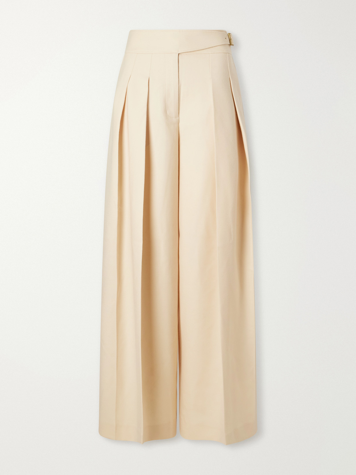 Zimmermann Valiant Buckle-detailed Wool-blend Wide-leg Trousers In Neutral