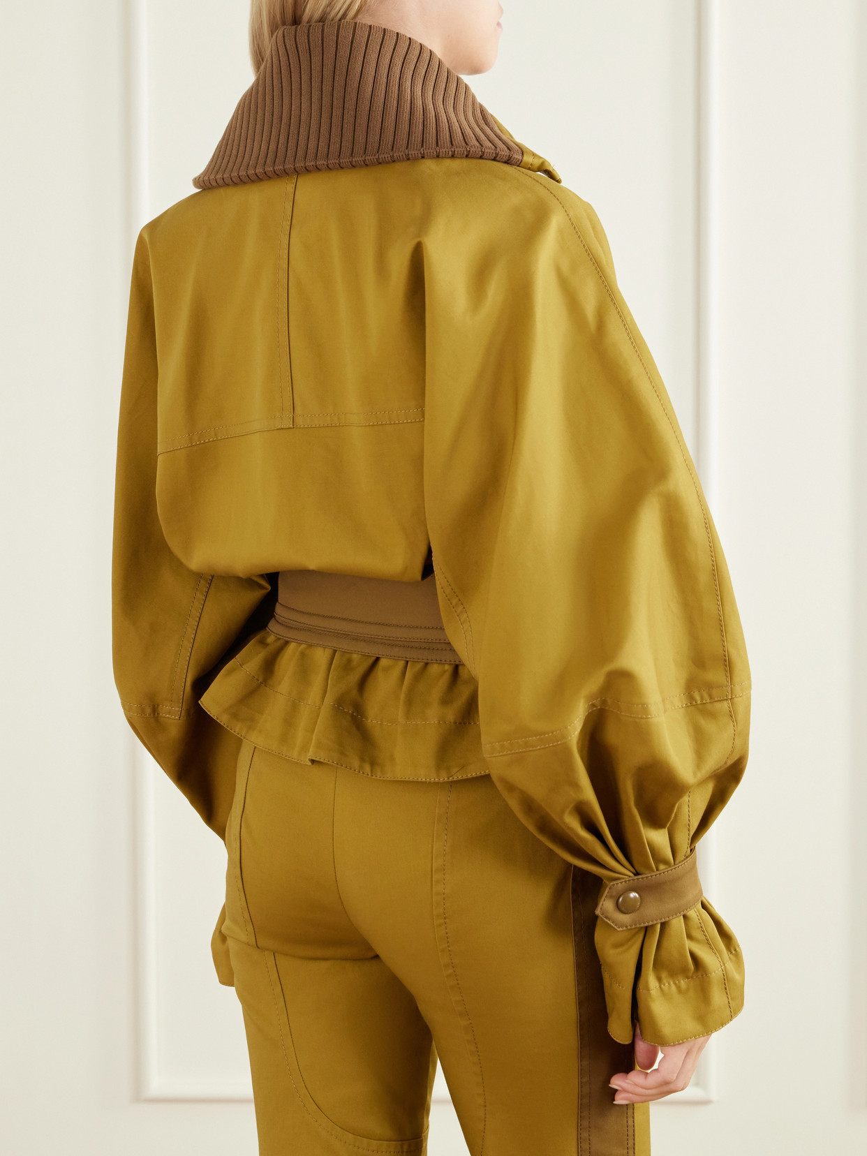Valiant Belted Two-Tone Paneled Rib-Trimmed Cotton-Drill Jacket