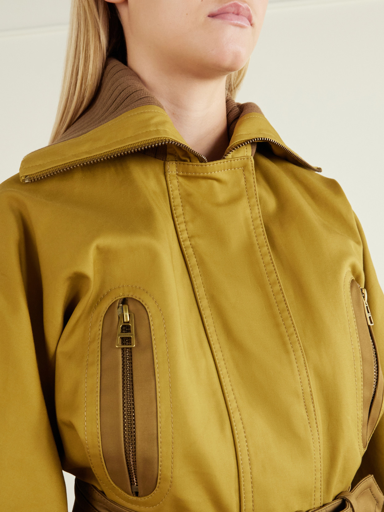 Valiant Belted Two-Tone Paneled Rib-Trimmed Cotton-Drill Jacket