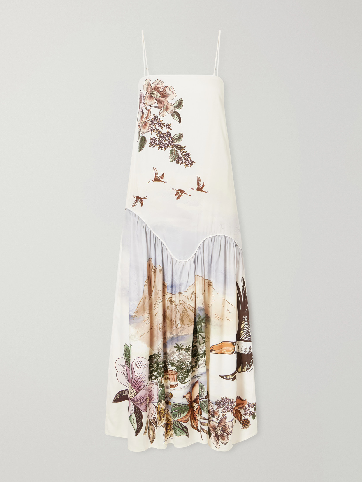 Farm Rio Toile De Rio Printed Voile Maxi Dress In White