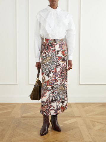 FARM Rio Floral-print satin maxi skirt