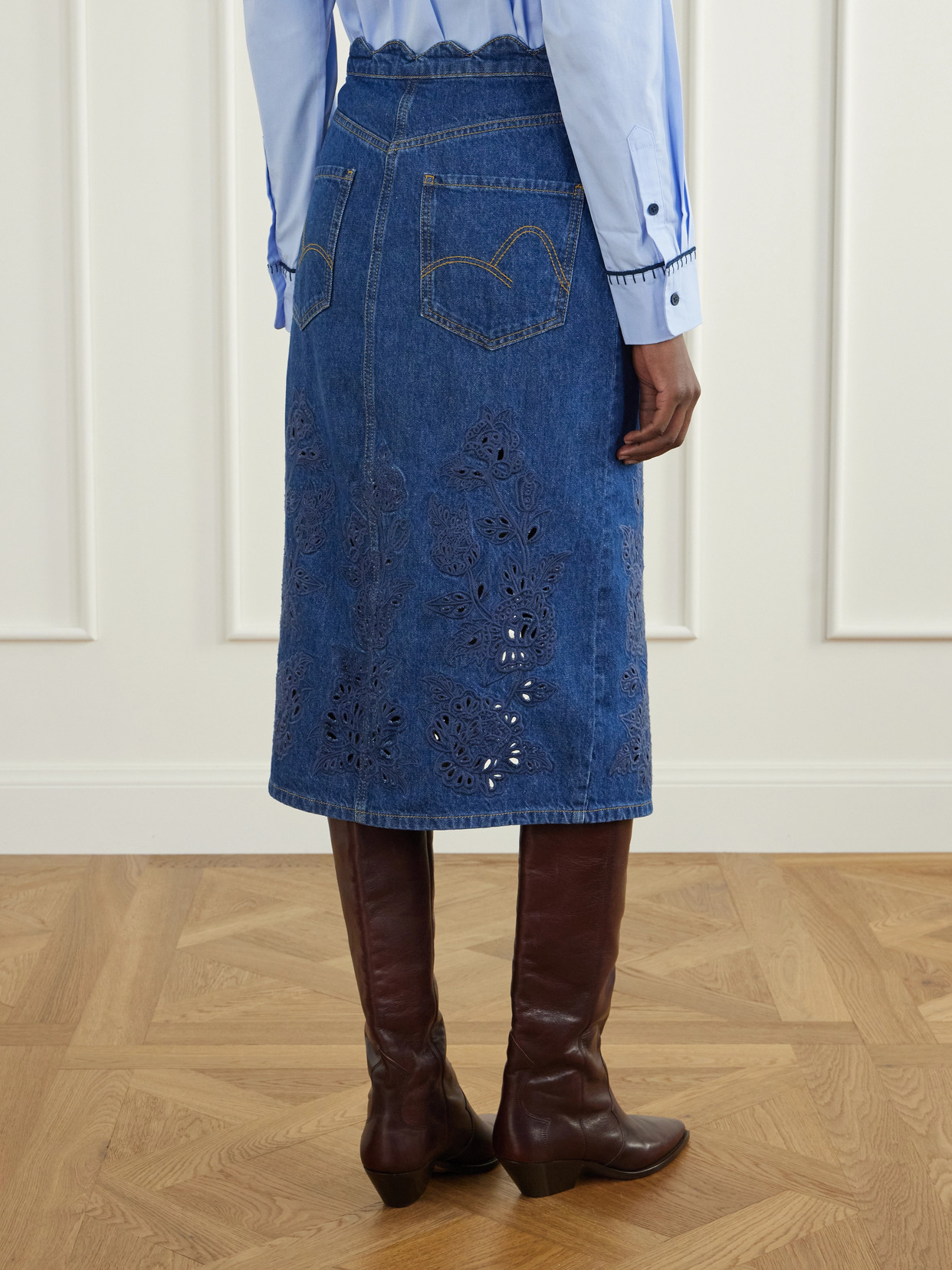 Scalloped Richilieu Denim Midi
