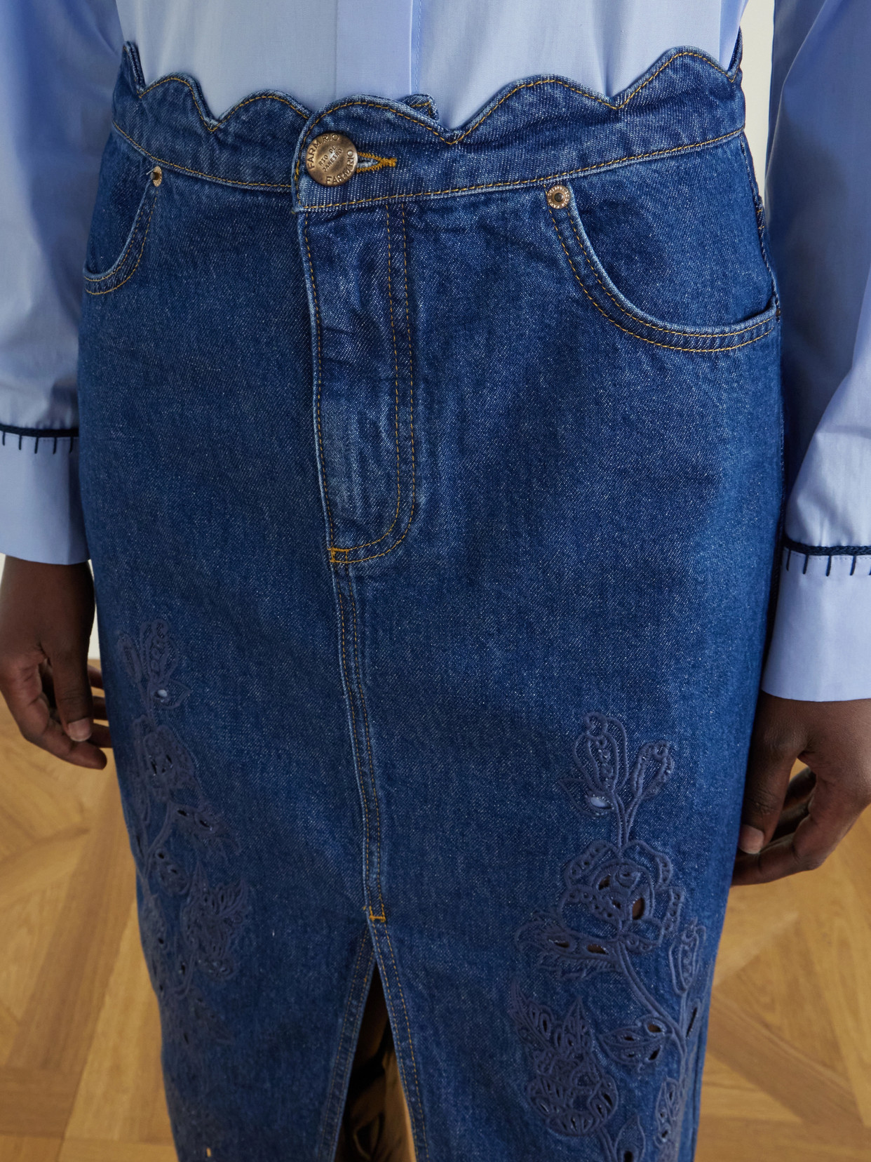 Scalloped Richilieu Denim Midi