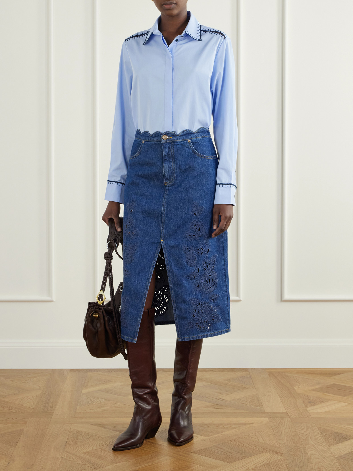 Scalloped Richilieu Denim Midi