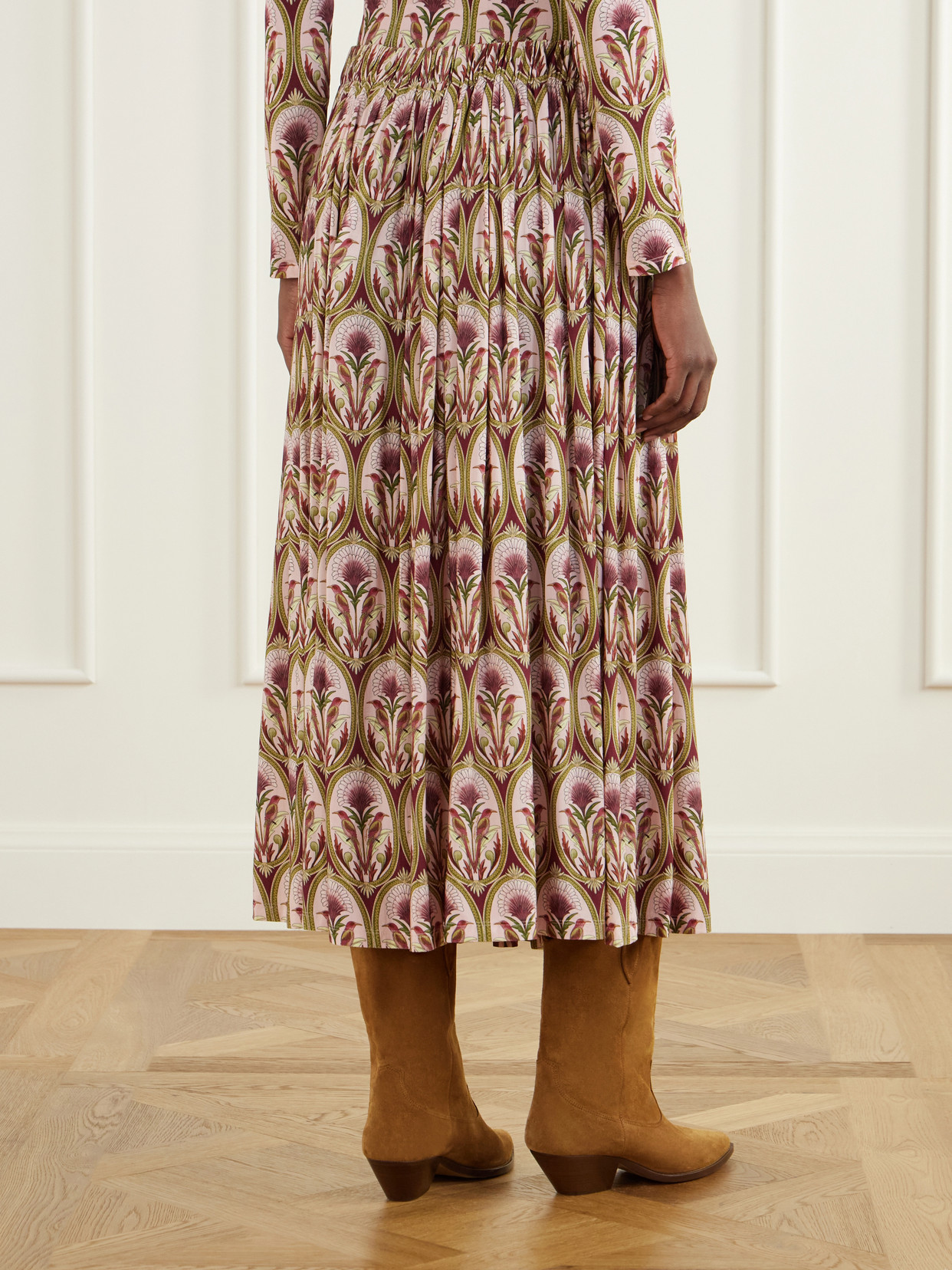 Garden Medal Pleated Printed Twill Midi
