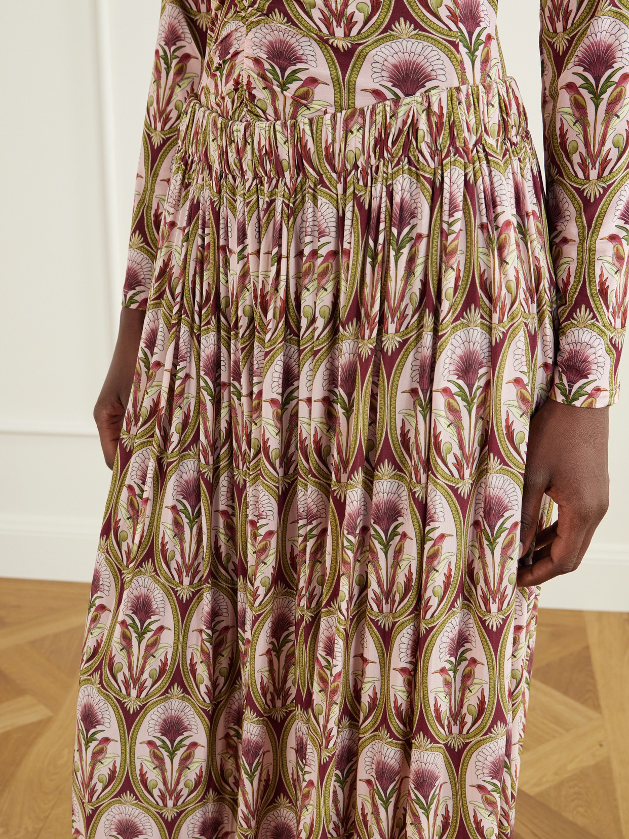 Garden Medal Pleated Printed Twill Midi