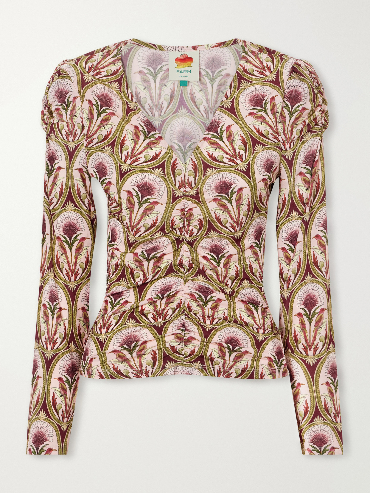 Garden Medal Printed Gathered Jersey Blouse