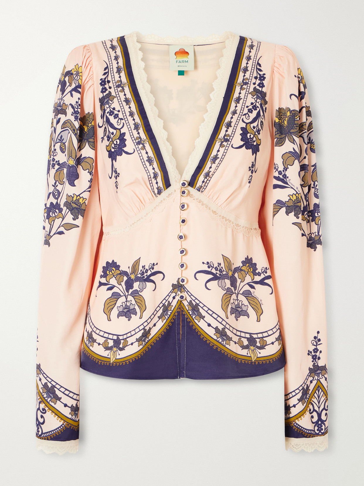 Liz Floral-Print Lace-Trimmed Crepe De Chine Blouse