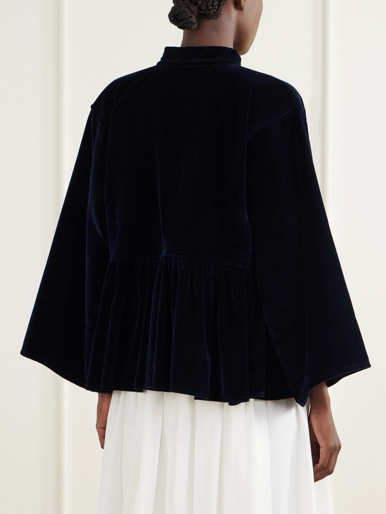 Gathered Cotton-Velvet Blouse