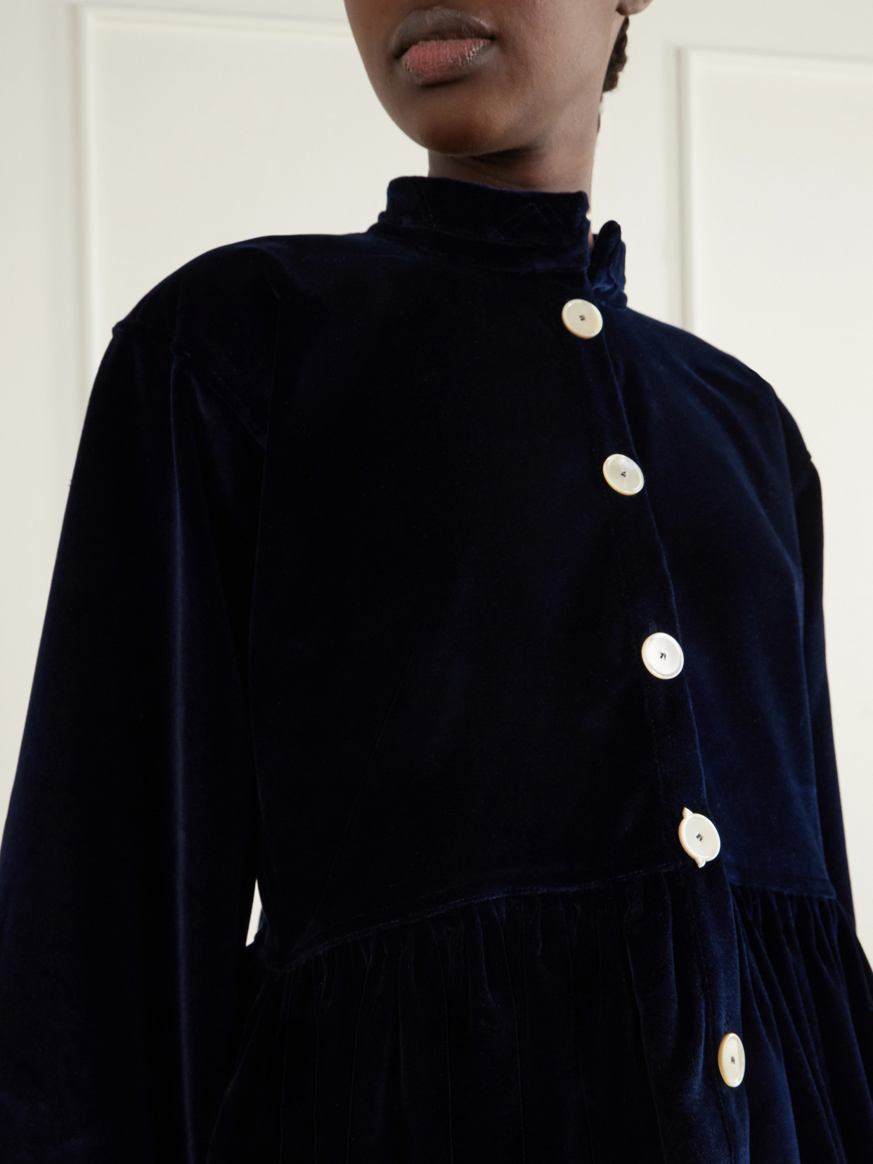 Gathered Cotton-Velvet Blouse