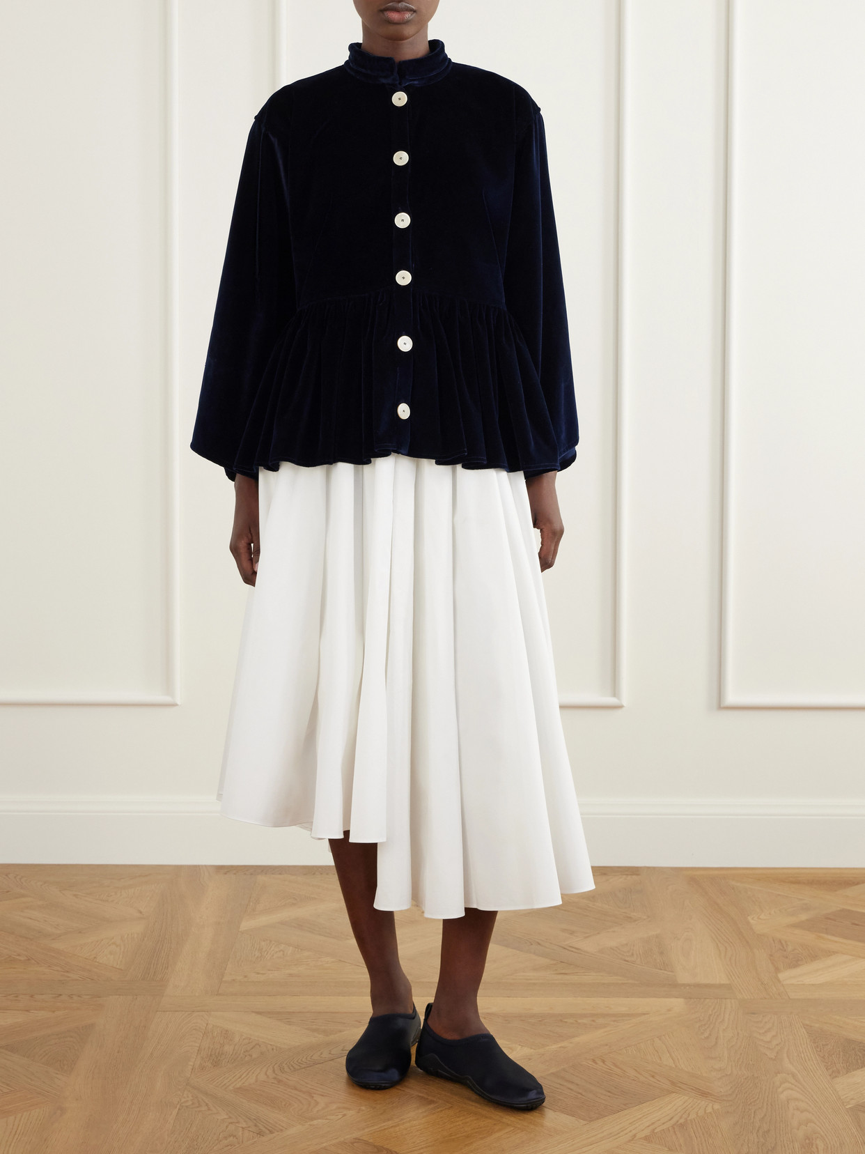 Gathered Cotton-Velvet Blouse