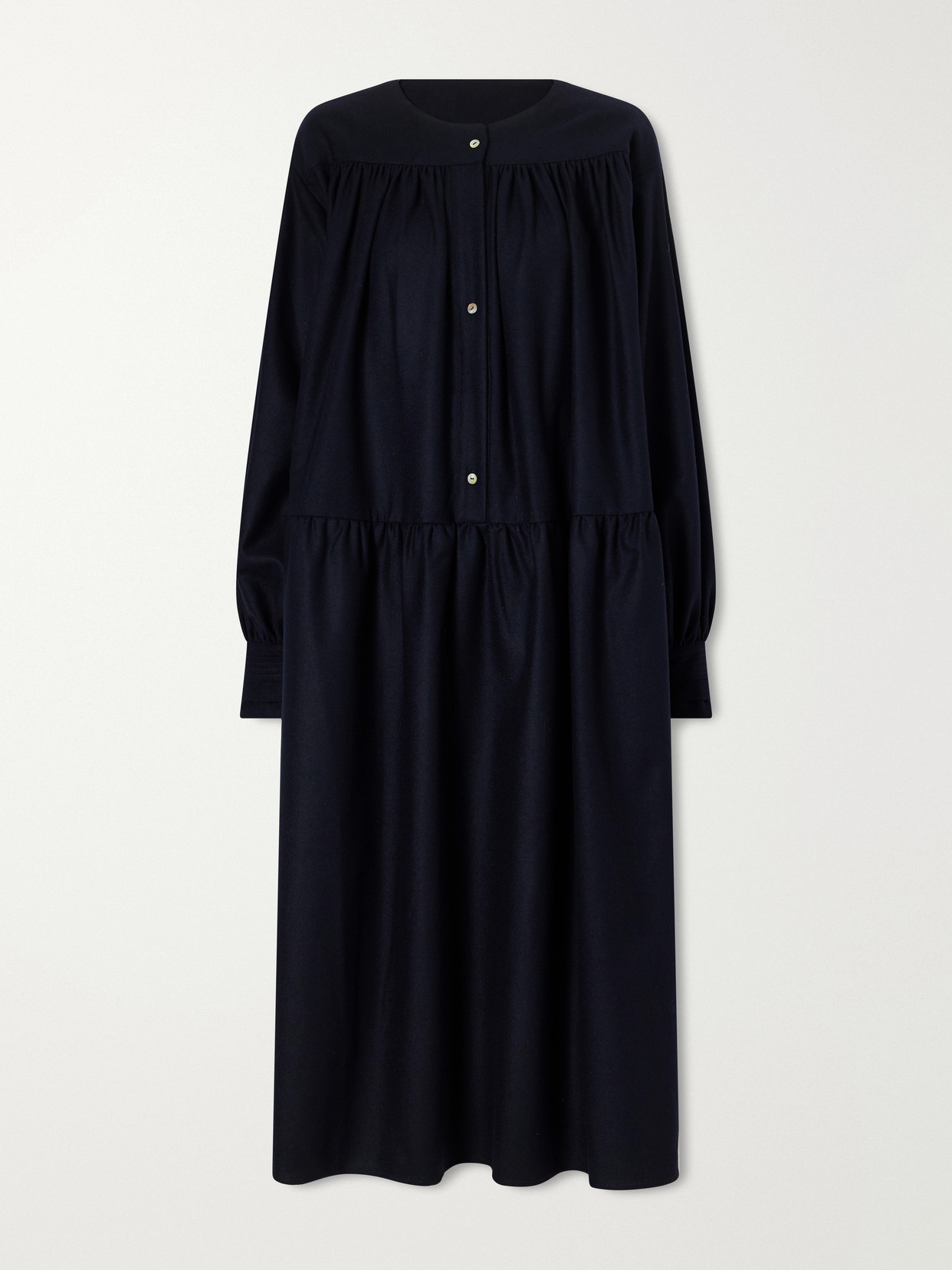 Les Vacances D'irina Calla Gathered Wool-flannel Maxi Dress In Blue