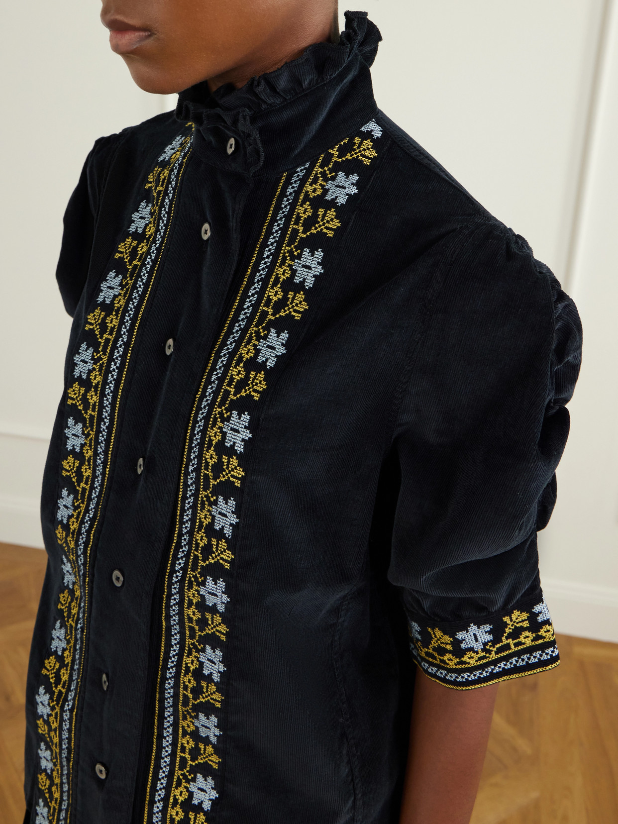 Vita Embroidered Cotton And Wool-Blend Corduroy Blouse