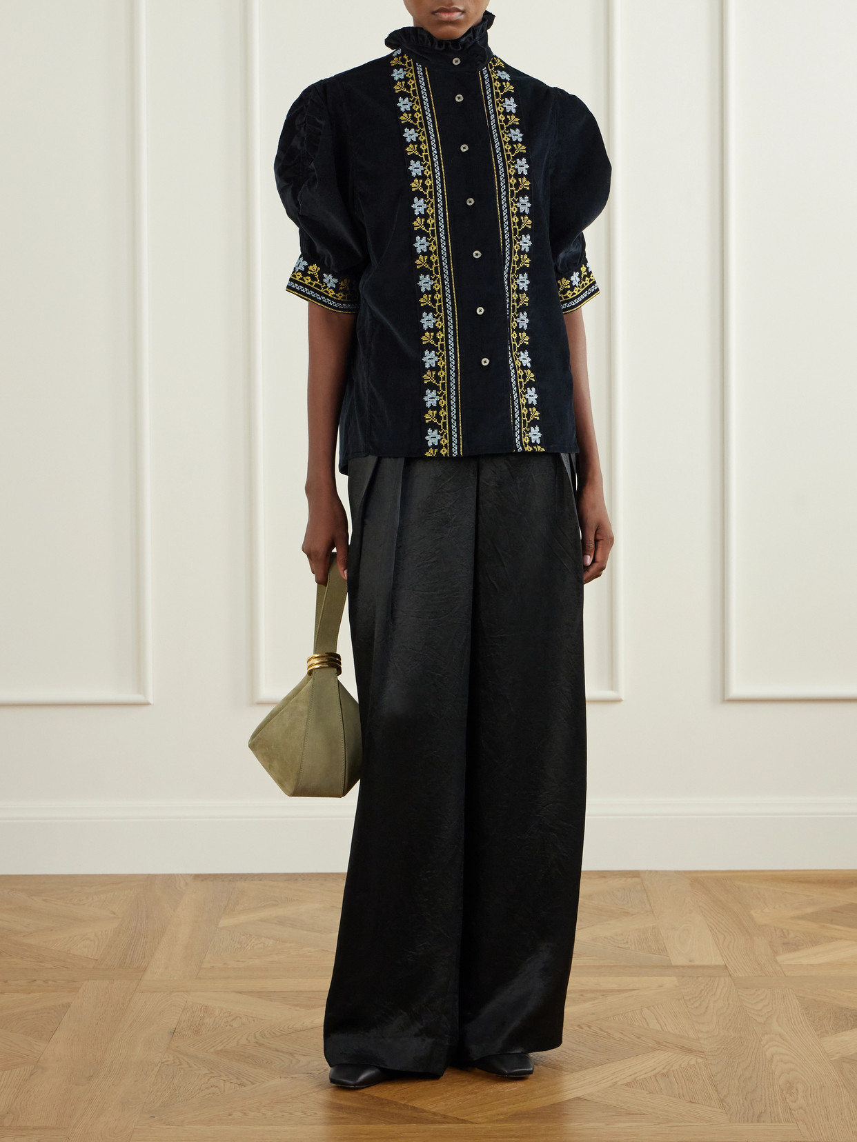 Vita Embroidered Cotton And Wool-Blend Corduroy Blouse