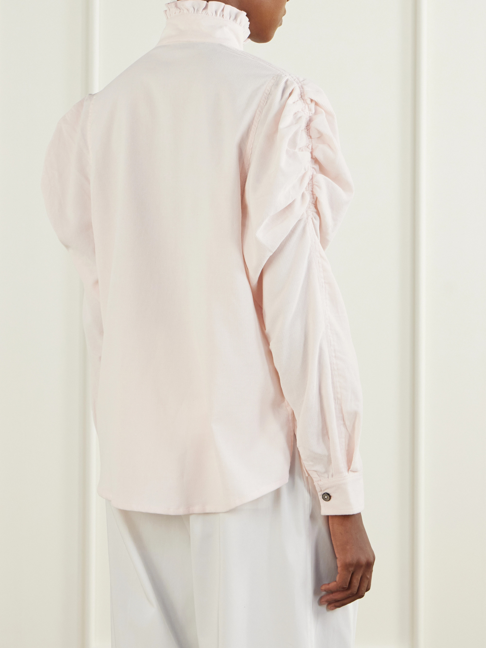THIERRY COLSON Wind gathered cotton and wool-blend corduroy blouse