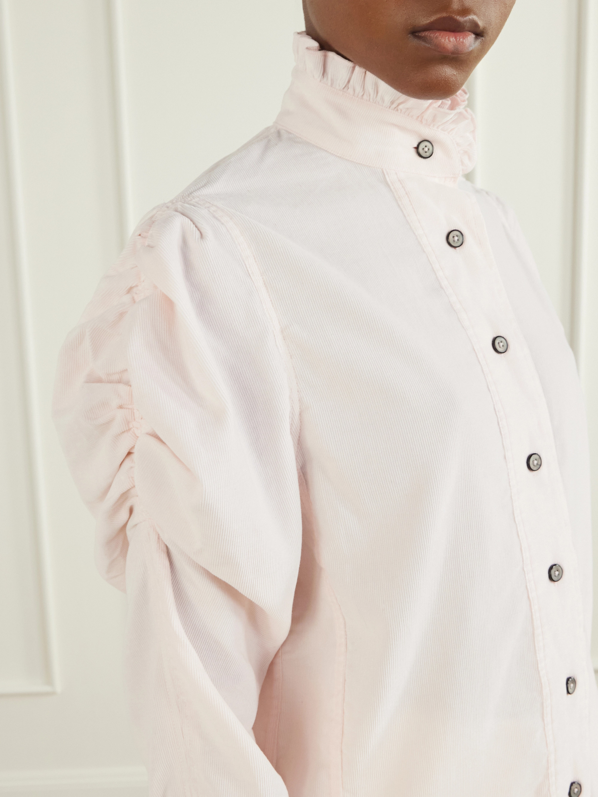THIERRY COLSON Wind gathered cotton and wool-blend corduroy blouse