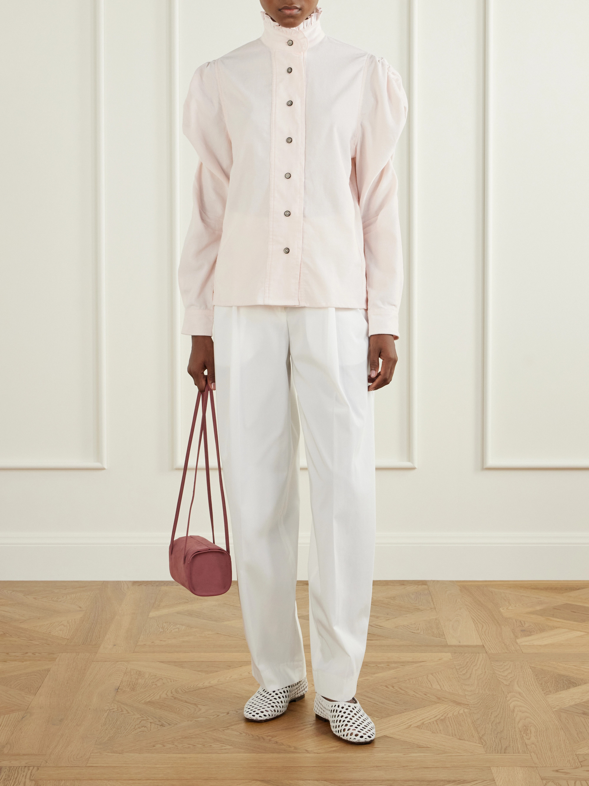 THIERRY COLSON Wind gathered cotton and wool-blend corduroy blouse