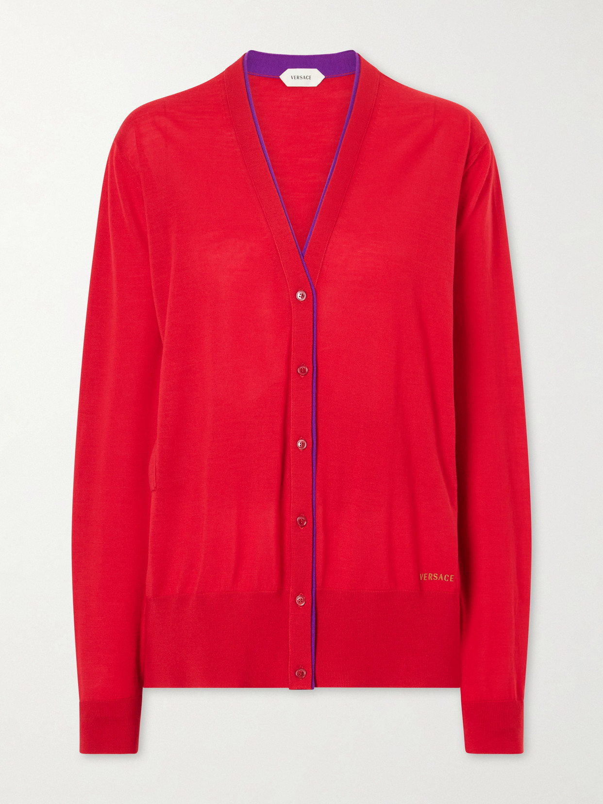 Versace Wool-blend Cardigan In Purple