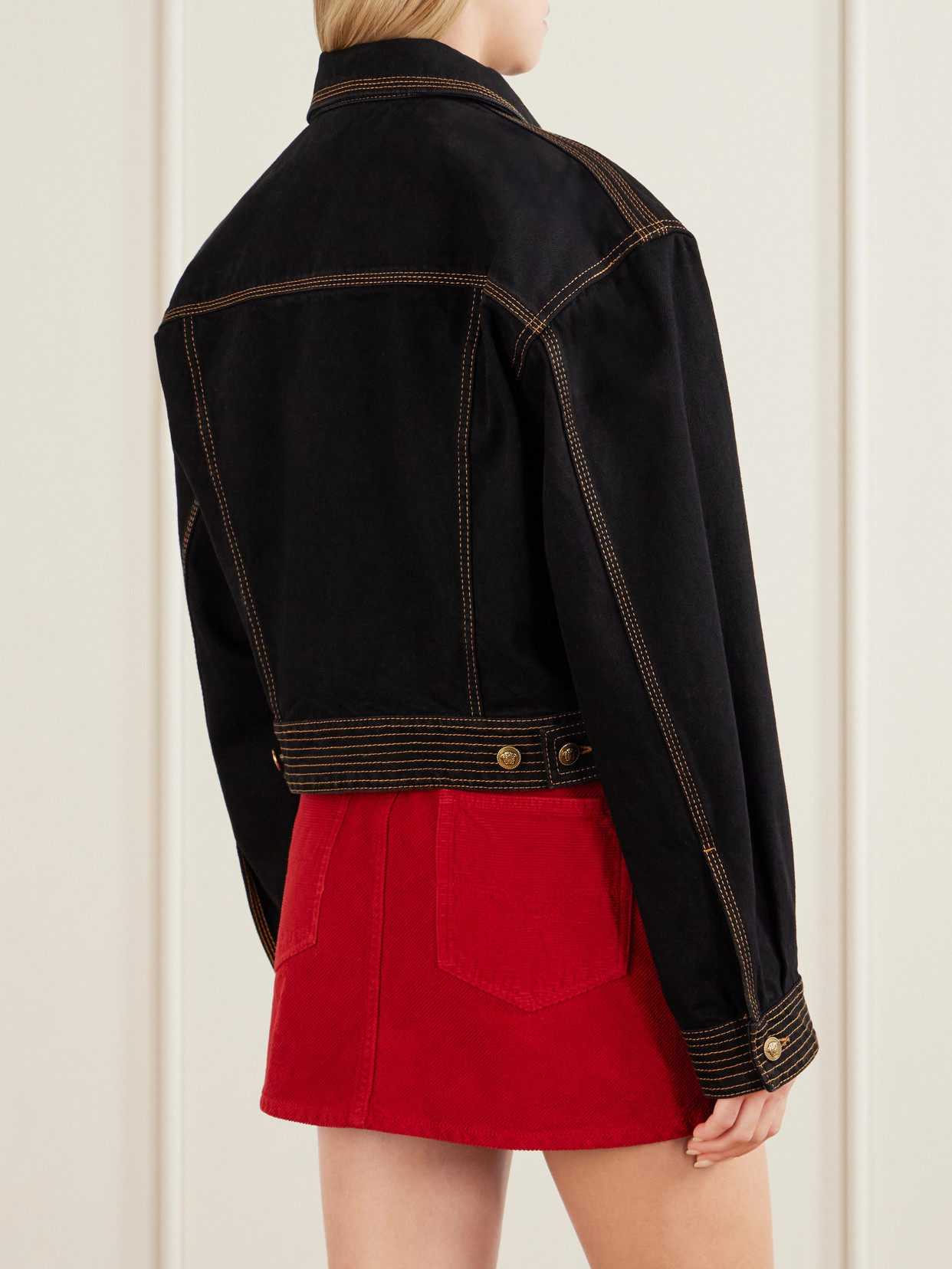 Versace Long-sleeve Denim Jacket In Black