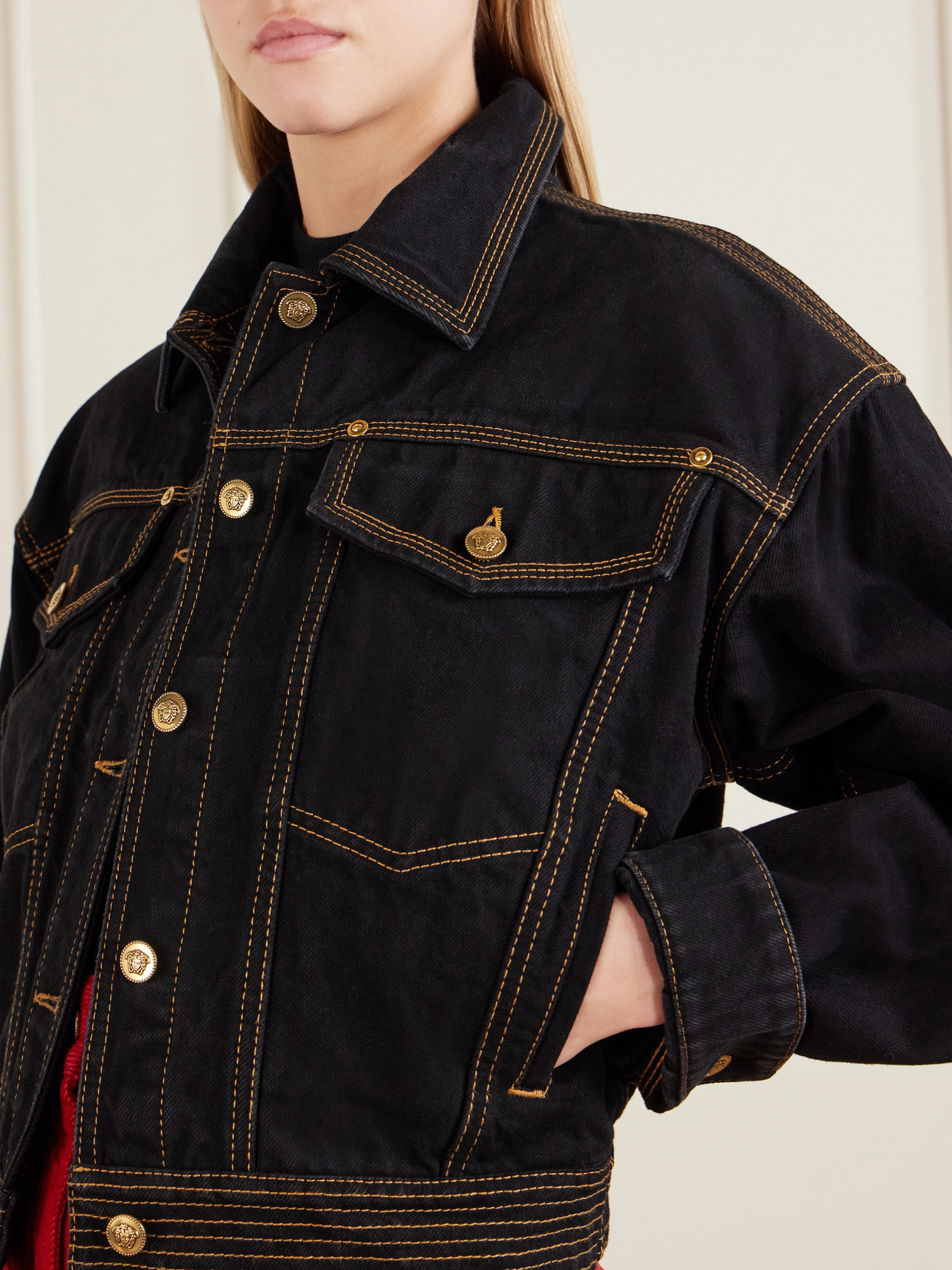 Versace Long-sleeve Denim Jacket In Black