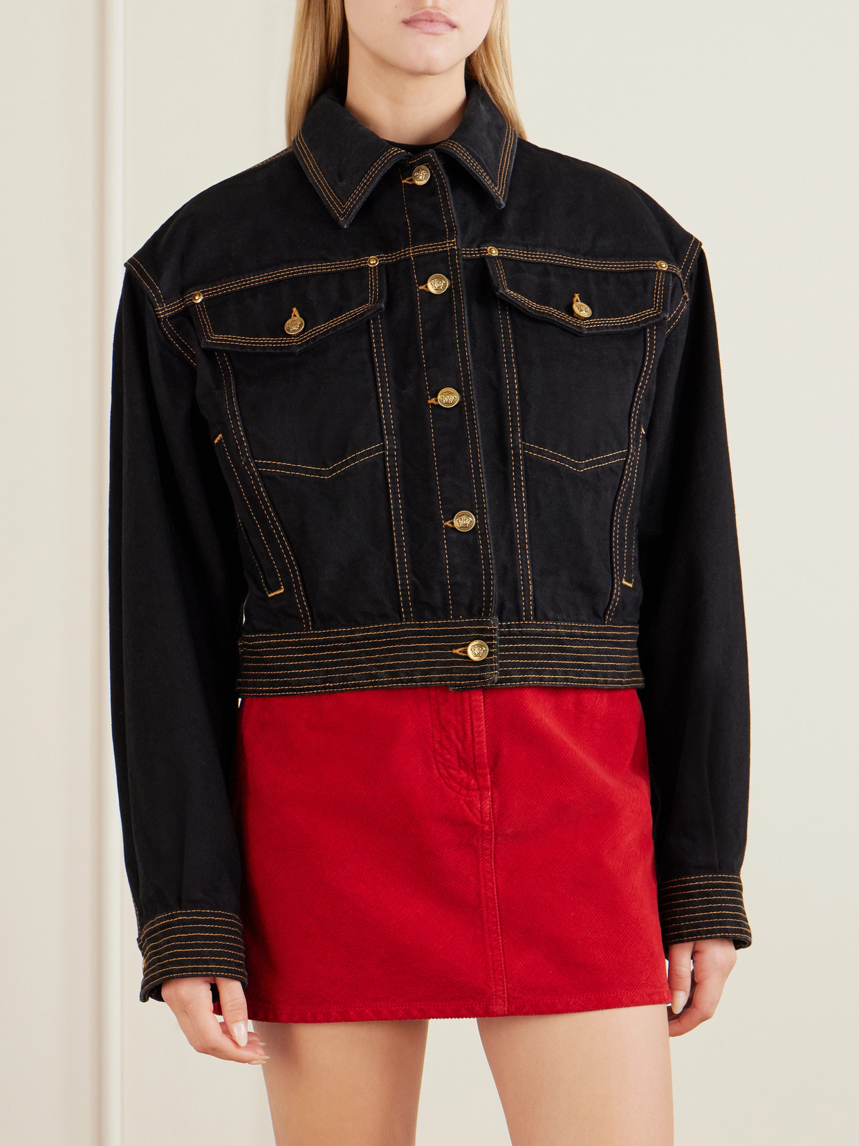 Versace Long-sleeve Denim Jacket In Black