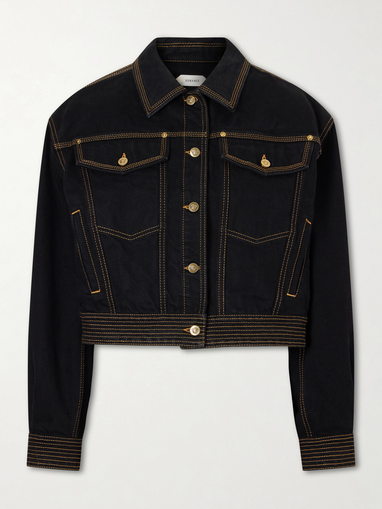 Versace Long-sleeve Denim Jacket In Black