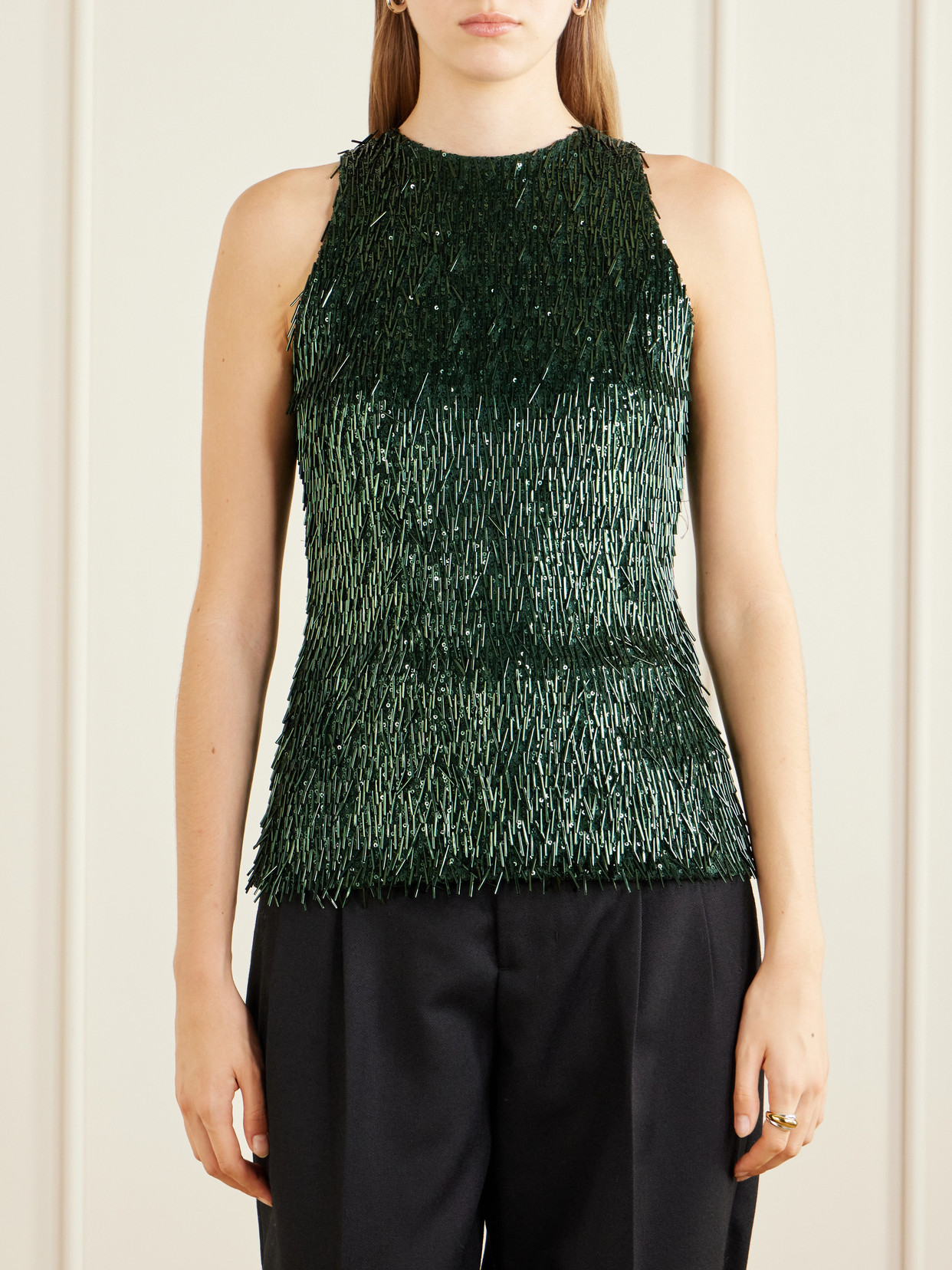 Sequin-Embellished Jersey Blouse