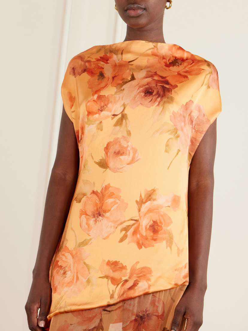 Dima Ayad Floral-print Chiffon-trimmed Satin Gown | Thumbnail 4 Dima Ayad Floral-print Chiffon-trimmed Satin Gown | Thumbnail 4