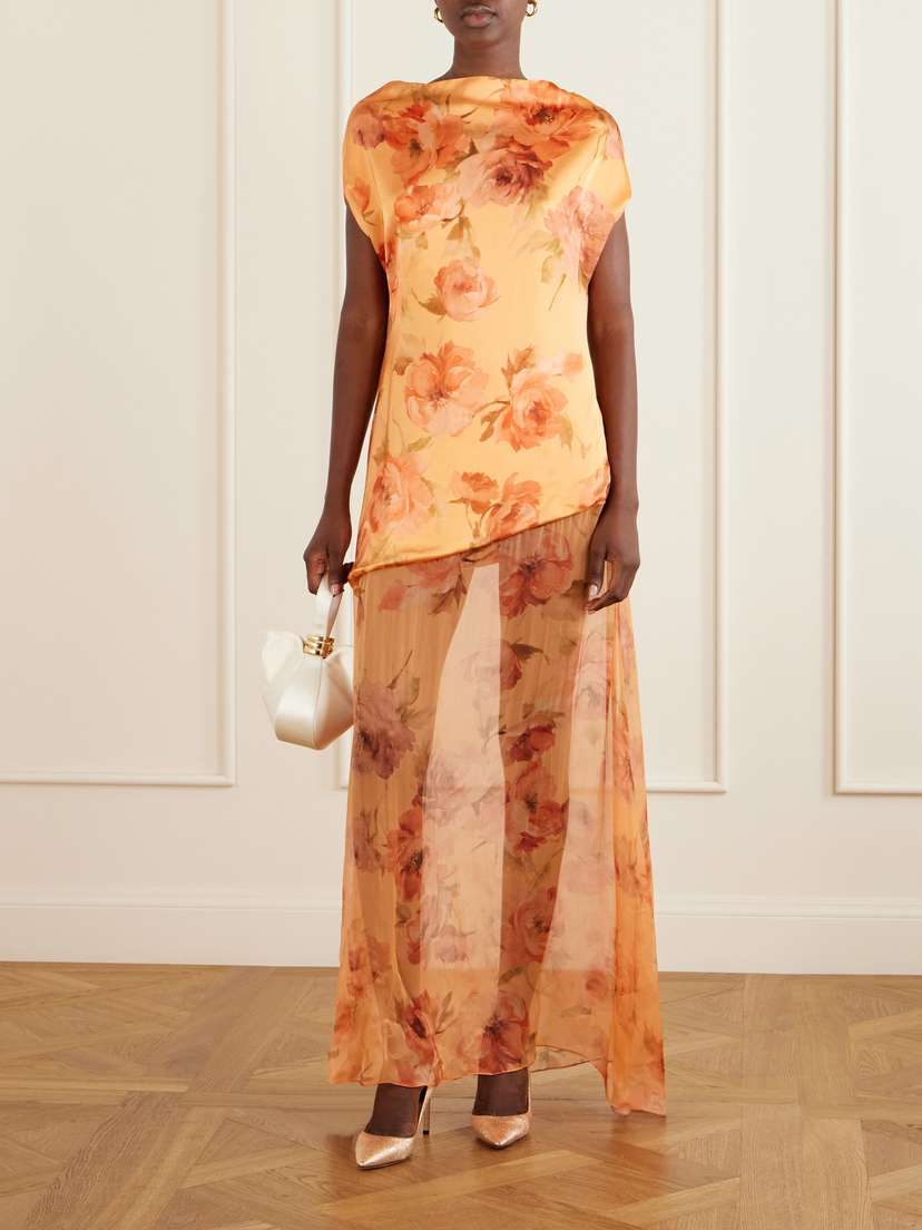 Dima Ayad Floral-print Chiffon-trimmed Satin Gown | Thumbnail 2 Dima Ayad Floral-print Chiffon-trimmed Satin Gown | Thumbnail 2