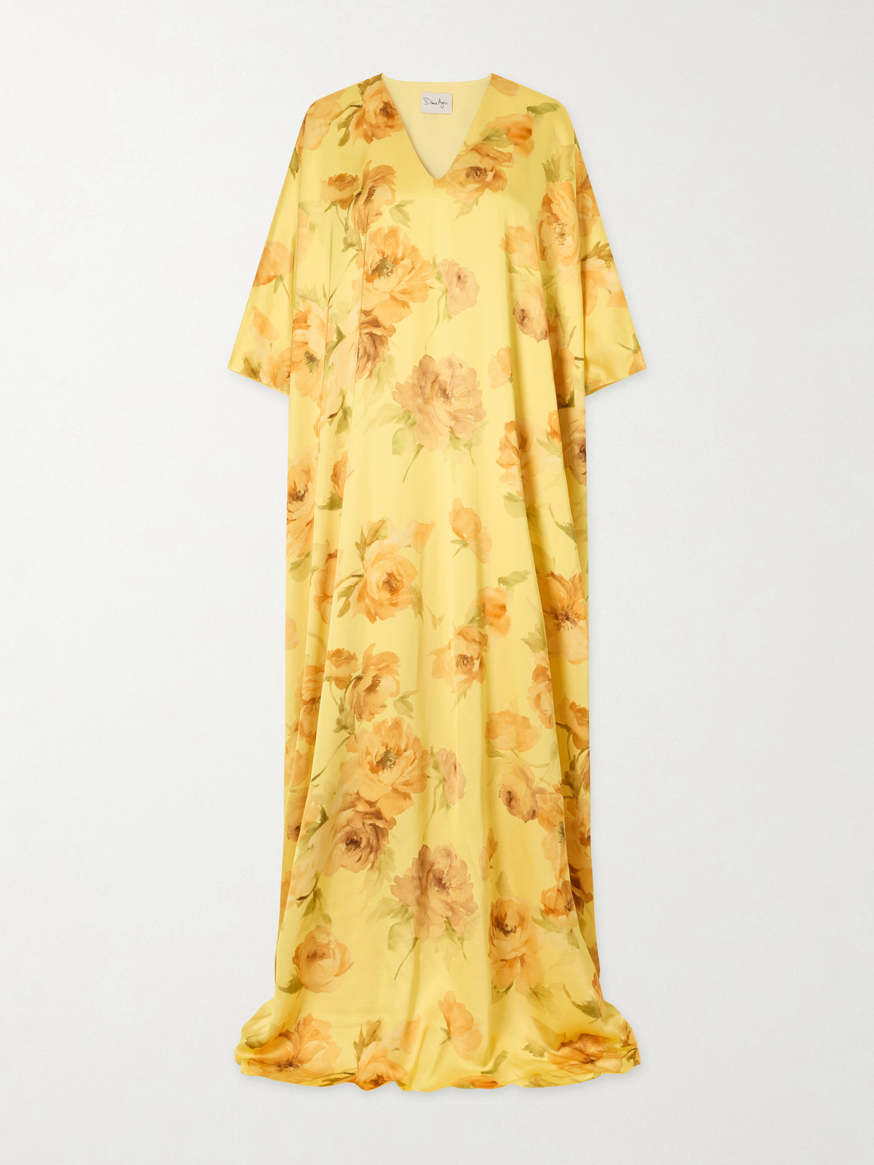 Dima Ayad Floral-print Satin Gown In Yellow