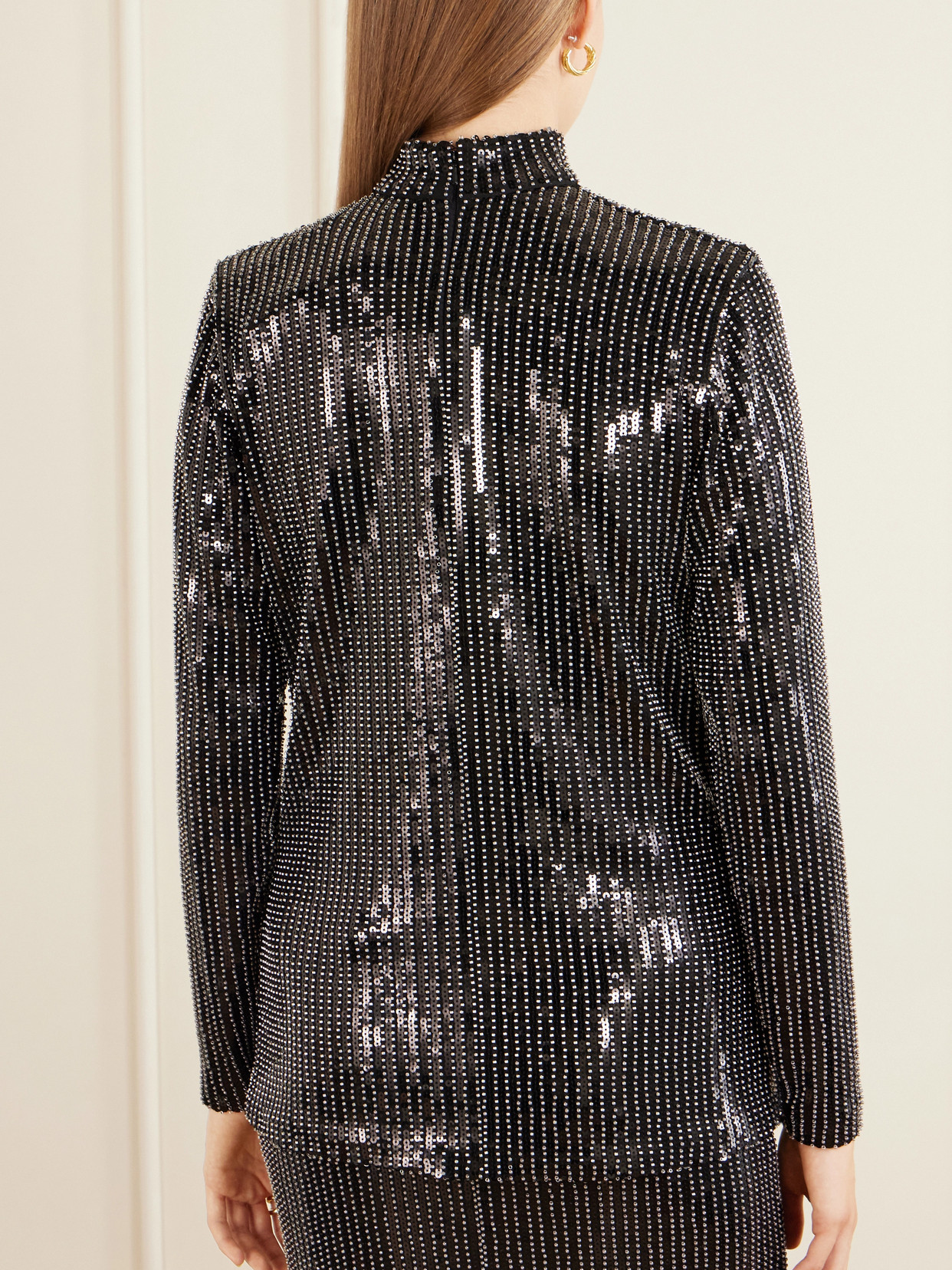 Studded Sequin-Trimmed Jersey Blouse