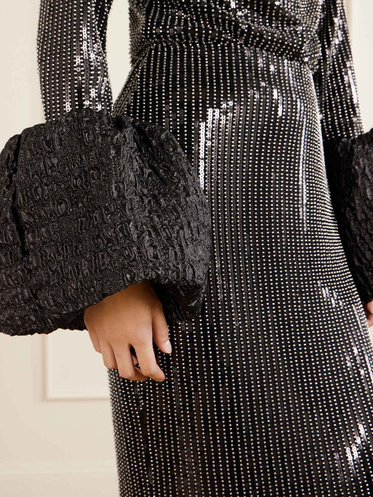 Studded Sequin-Trimmed Jersey Blouse