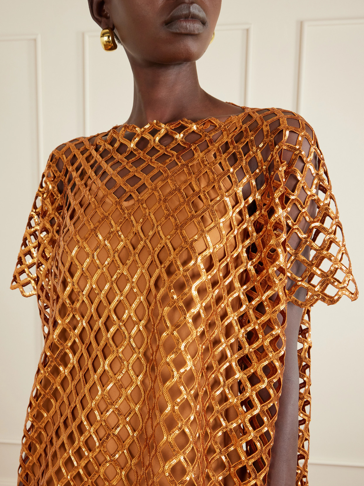 Feather-Trimmed Sequined Blouse