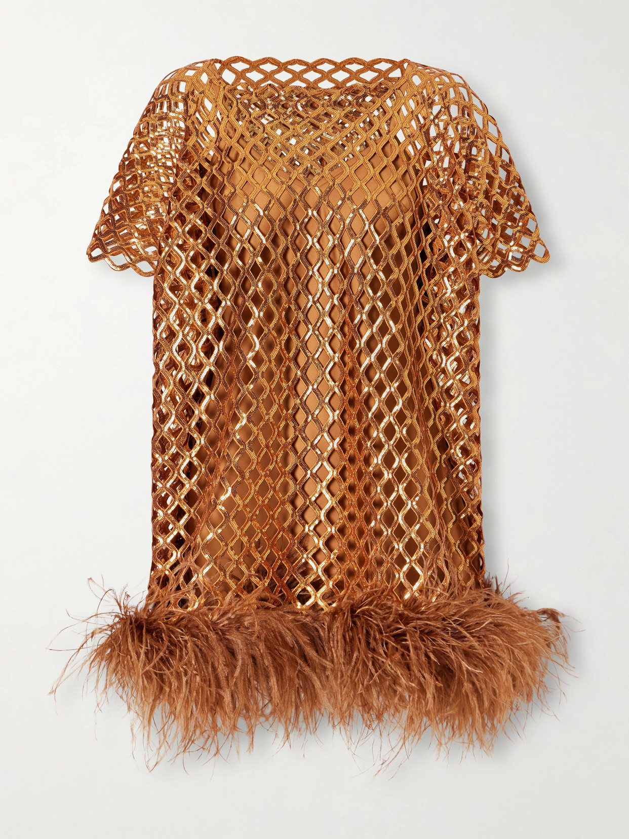 Dima Ayad Feather-trimmed Sequined Blouse In Gold