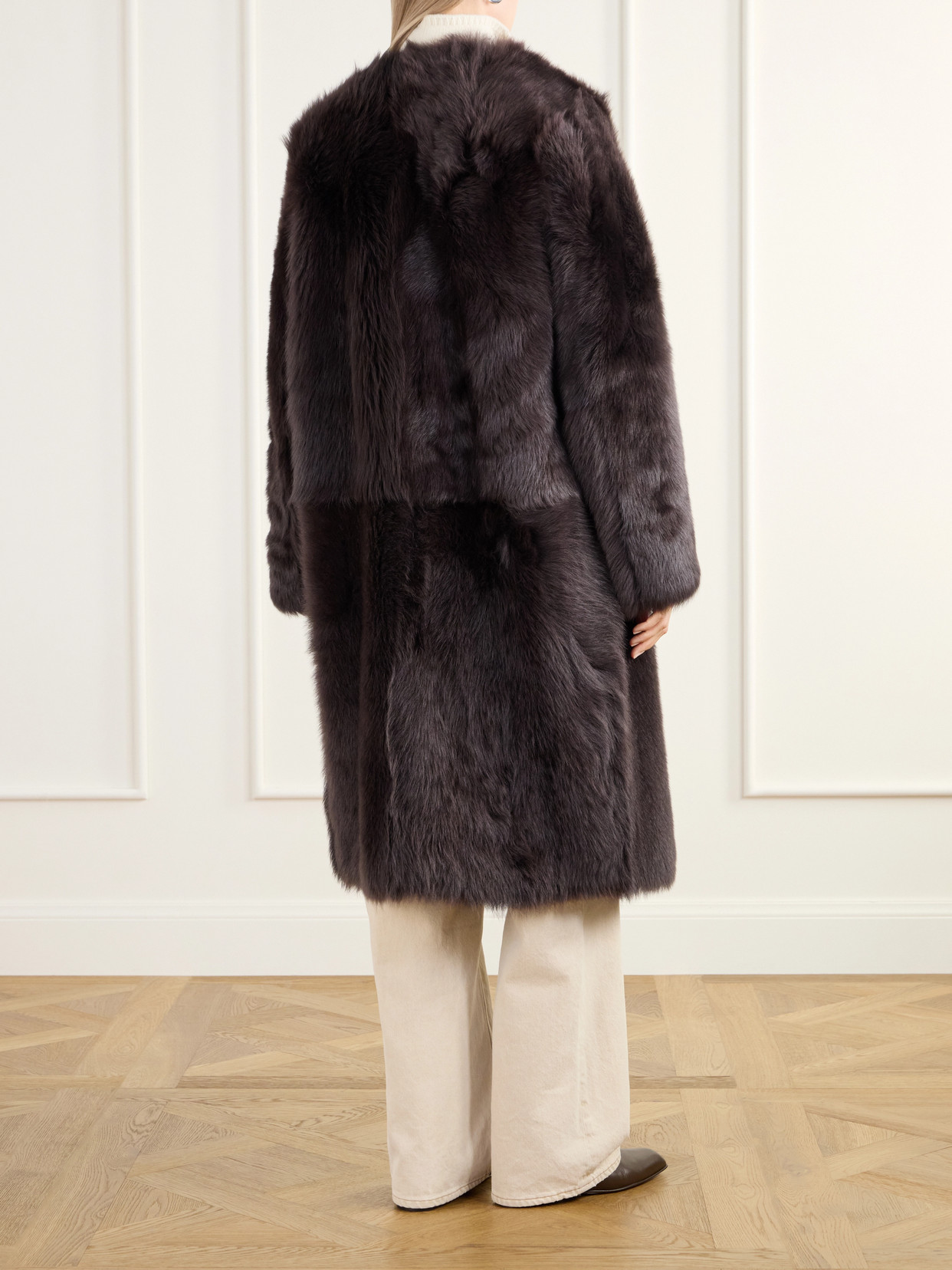 Gemma Collarless Paneled Shearling Coat