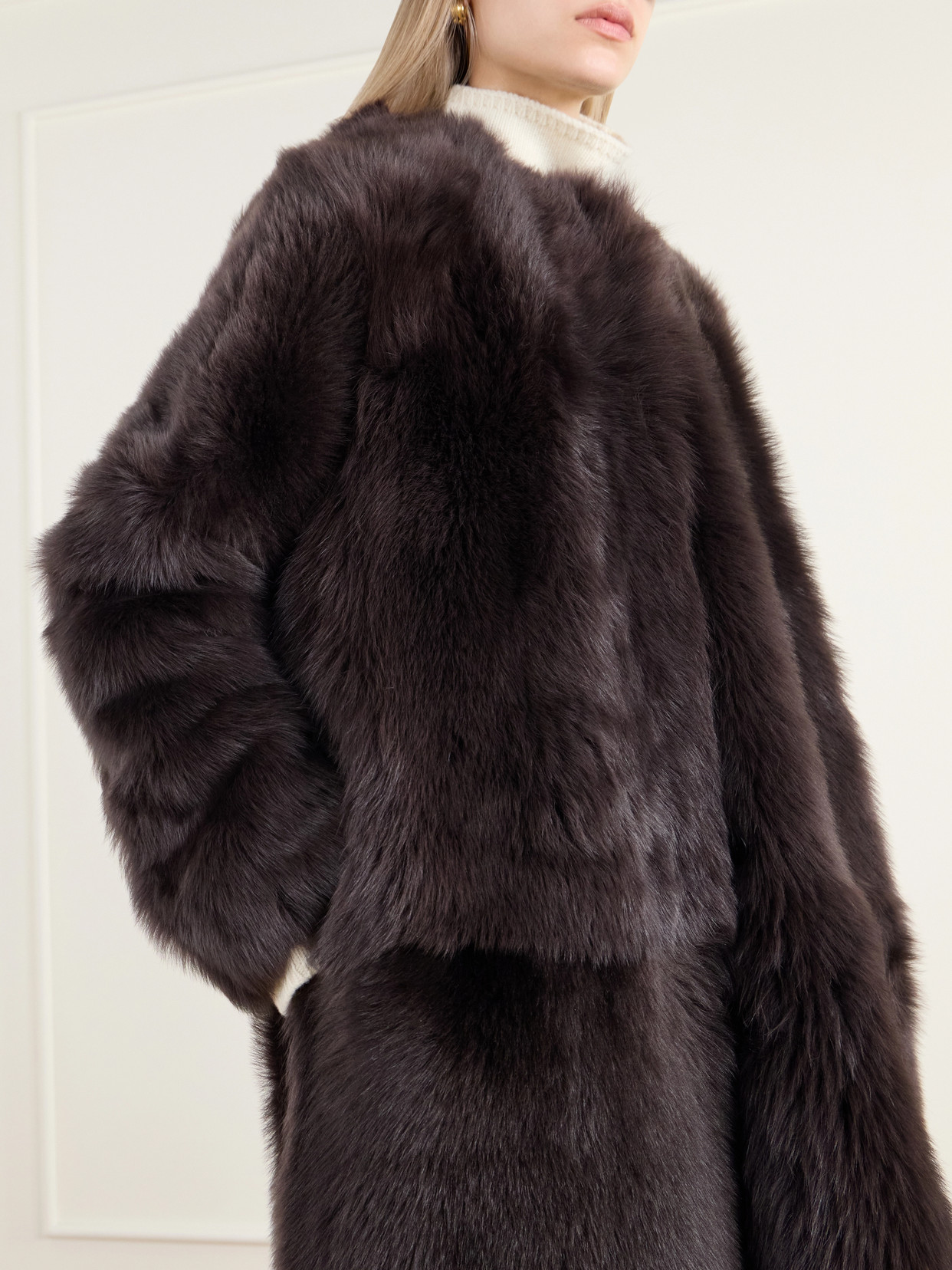 Gemma Collarless Paneled Shearling Coat