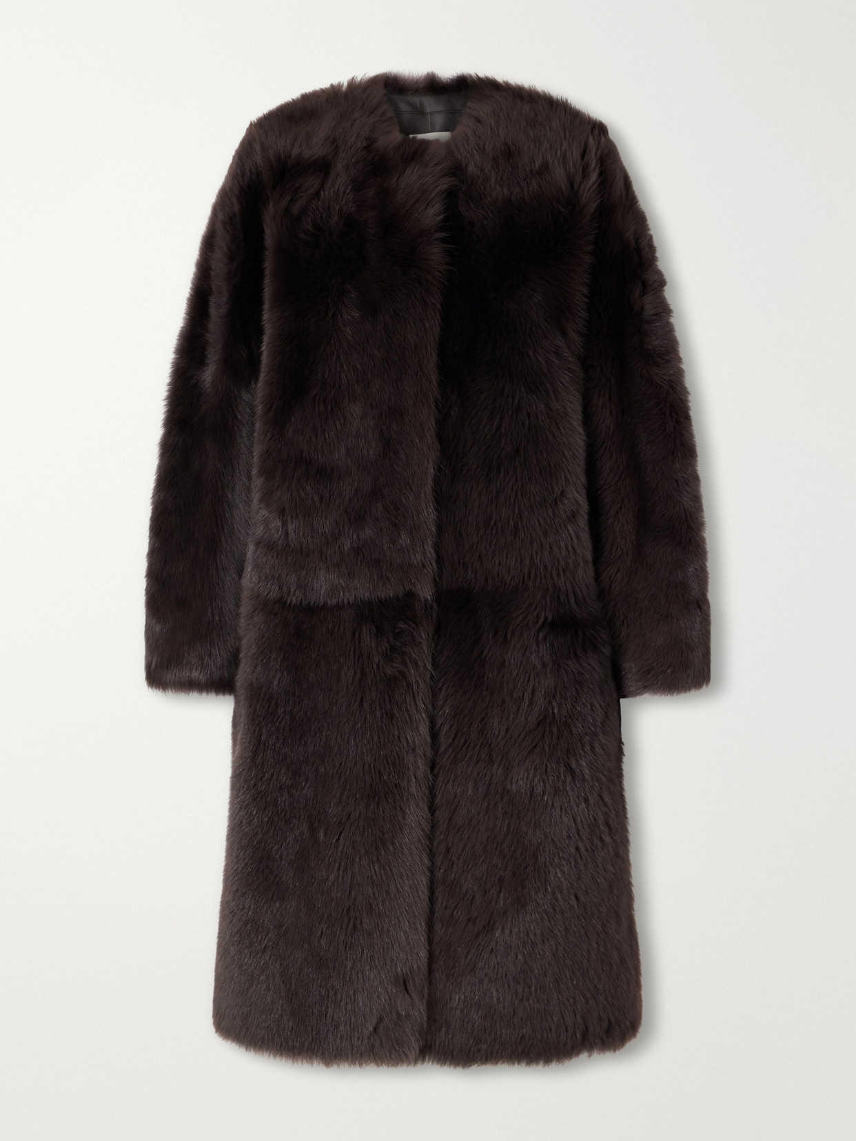 Gemma Collarless Paneled Shearling Coat